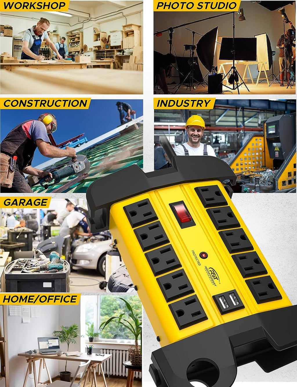 CRST 10 Outlets Dual USB Mountable Heavy Duty Metal Power Strip Surge Protector with Cord Wrapping Design, 15FT Power Cord SpadezStore