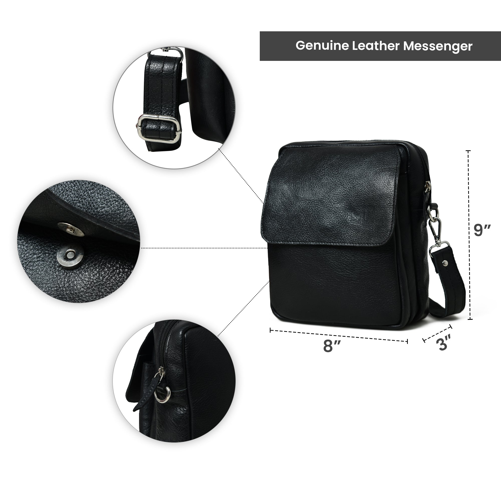 Classy Leather Bags Enzo Black Side Messenger SpadezStore
