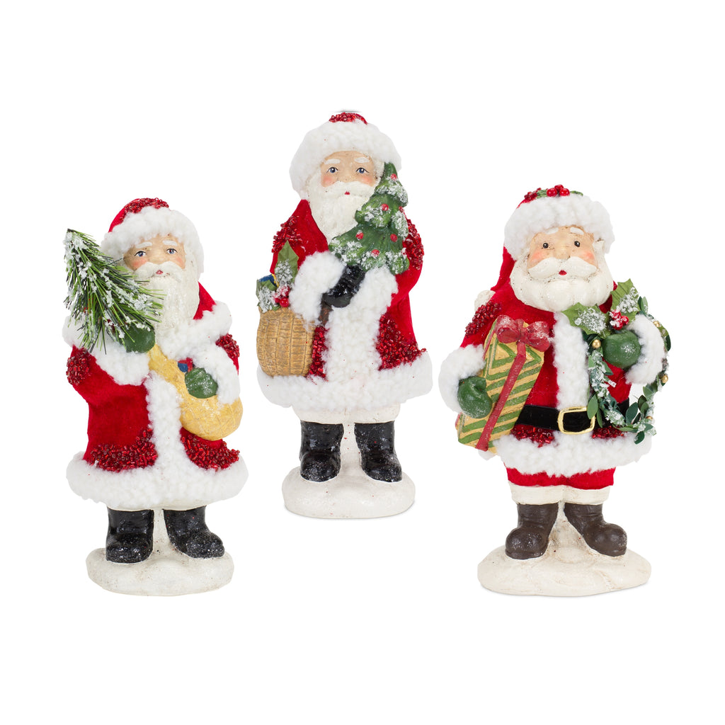Santa Figurine with Pine Tree and Present Accents Set of 3 SpadezStore