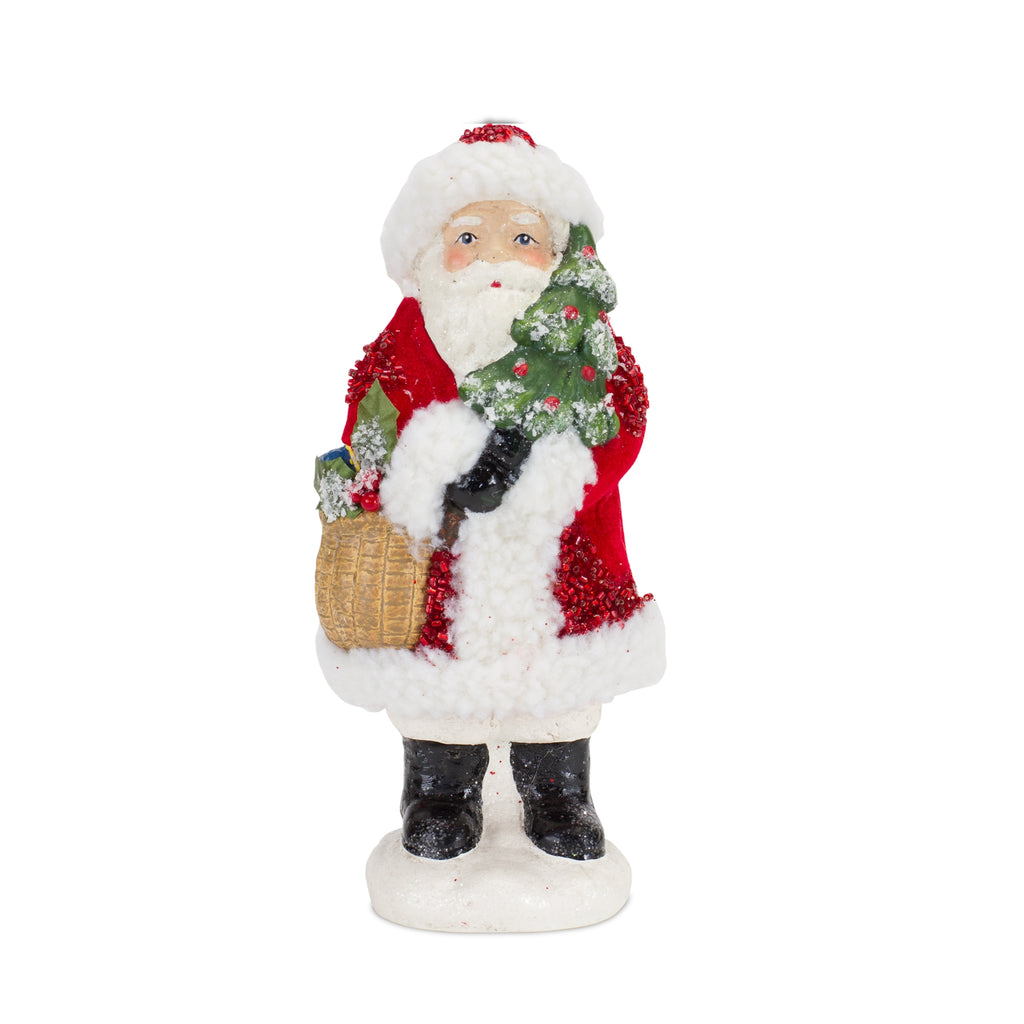 Santa Figurine with Pine Tree and Present Accents Set of 3 SpadezStore