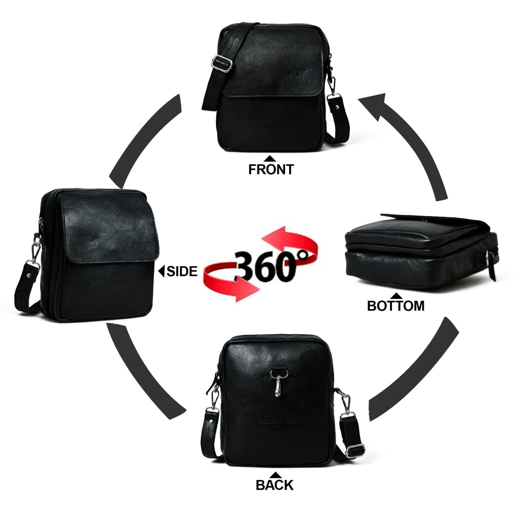 Classy Leather Bags Enzo Black Side Messenger SpadezStore
