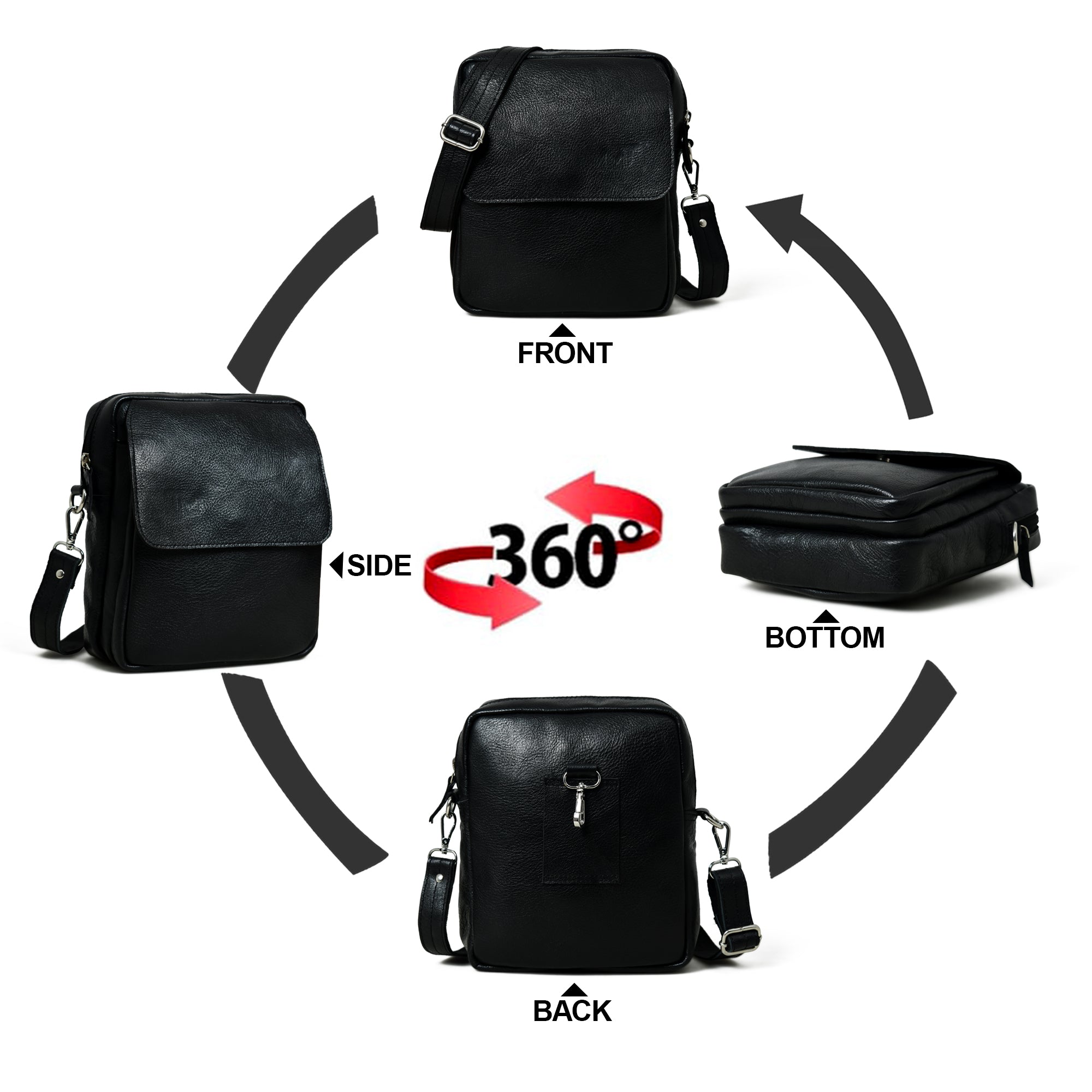 Classy Leather Bags Enzo Black Side Messenger SpadezStore