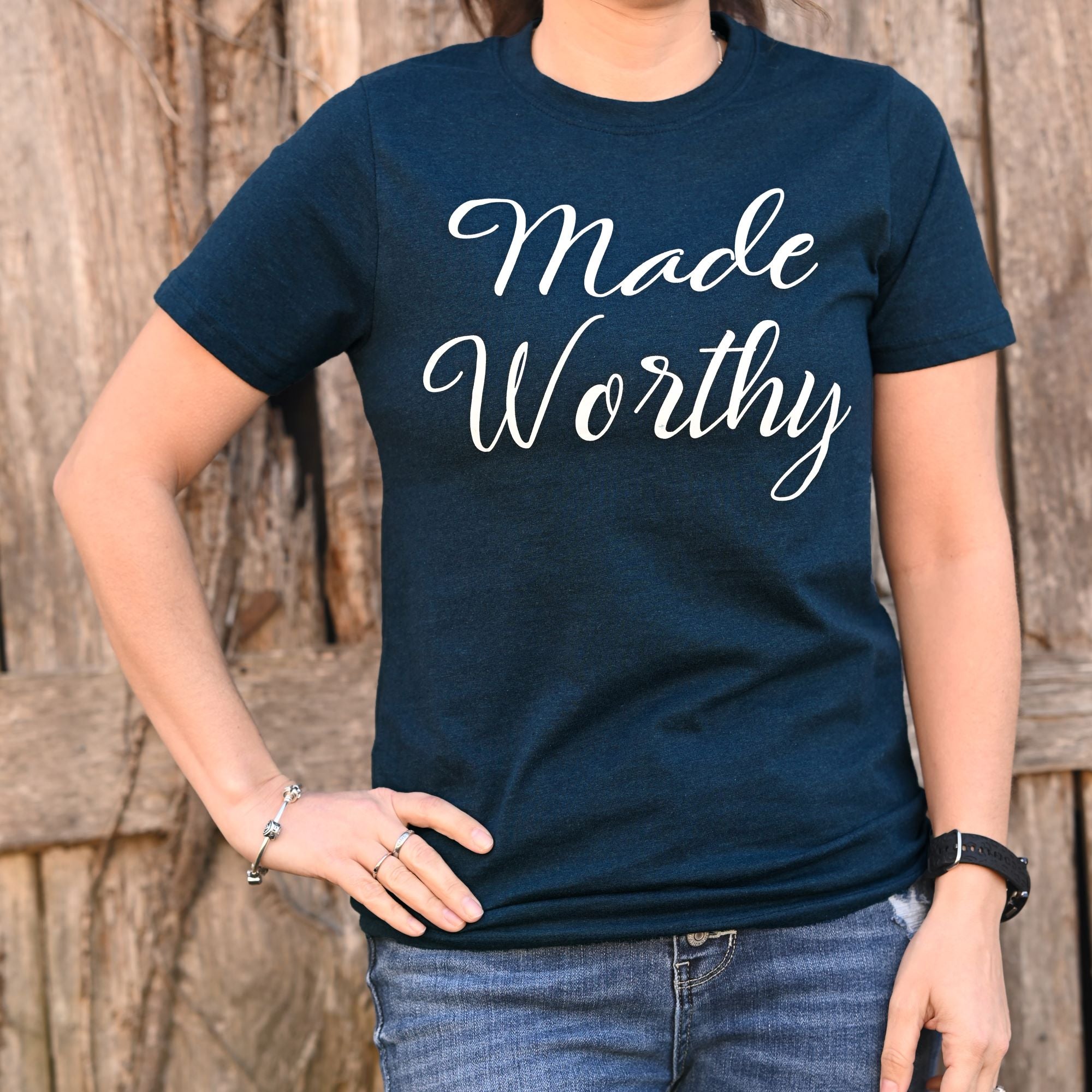 Made Worthy T-Shirt, Navy Melange, Large SpadezStore