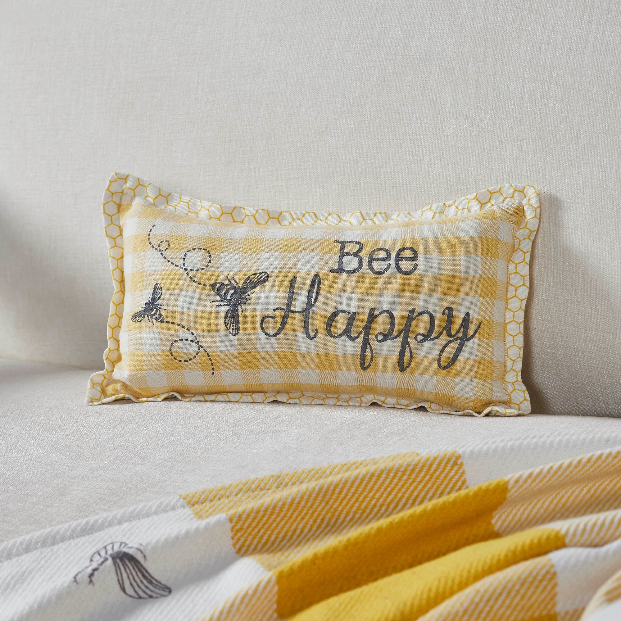 Buzzy Bees Bee Happy Pillow 7x13 SpadezStore