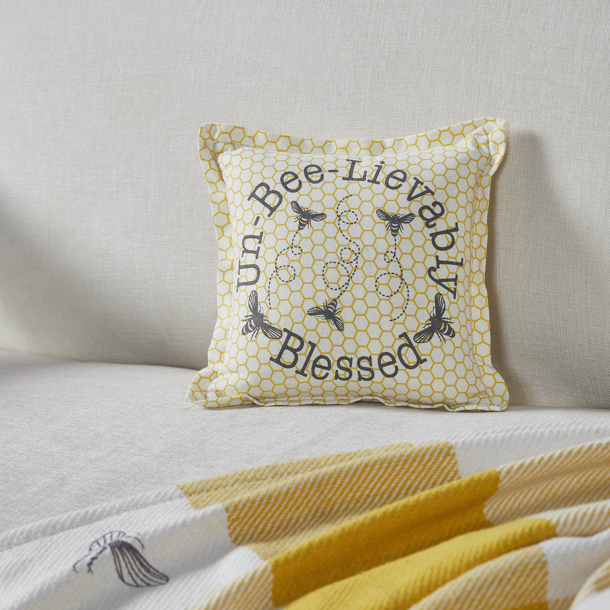 Buzzy Bees Un-Bee-Lievably Blessed Pillow 9x9 SpadezStore