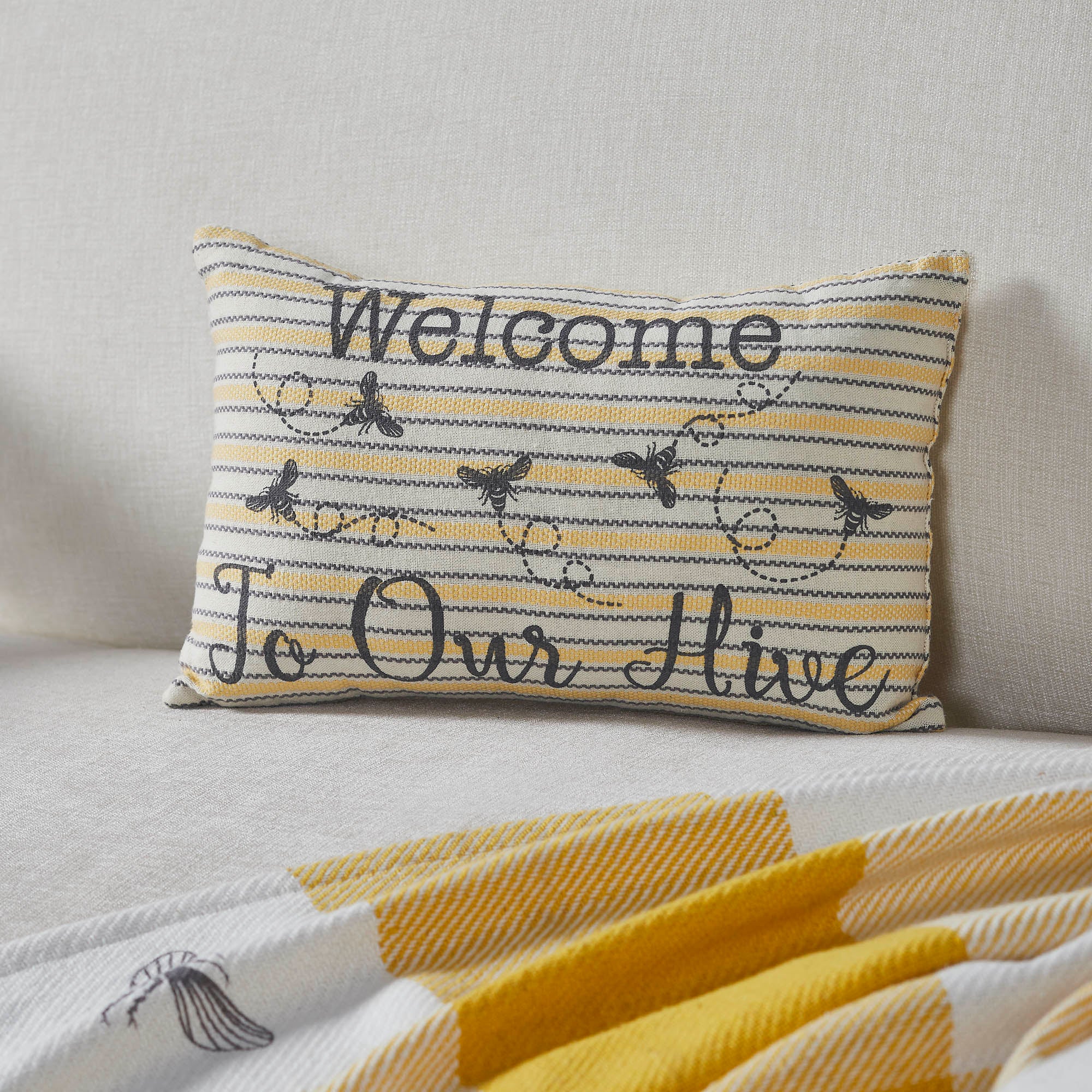 Buzzy Bees Welcome to Our Hive Pillow 9.5x14 SpadezStore