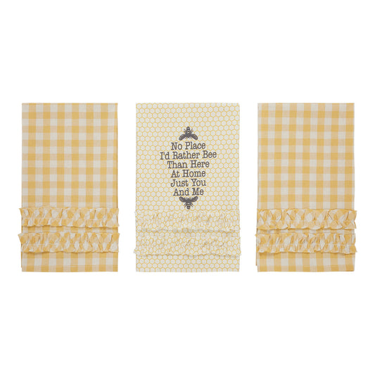 Buzzy Bees Ruffled Tea Towel Set of 3 19x28 SpadezStore