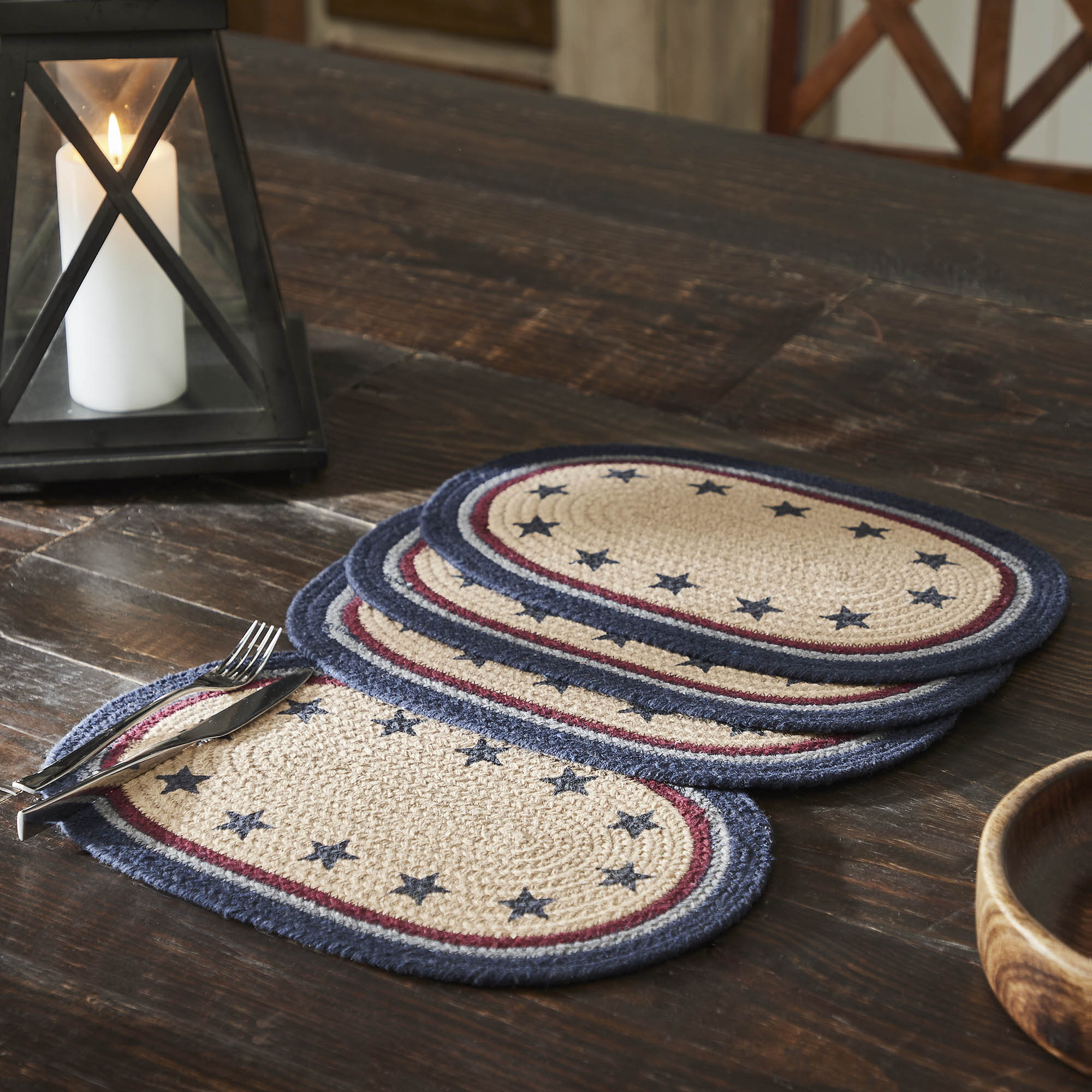 My Country Oval Placemat Stencil Stars Set of 4 10x15 SpadezStore