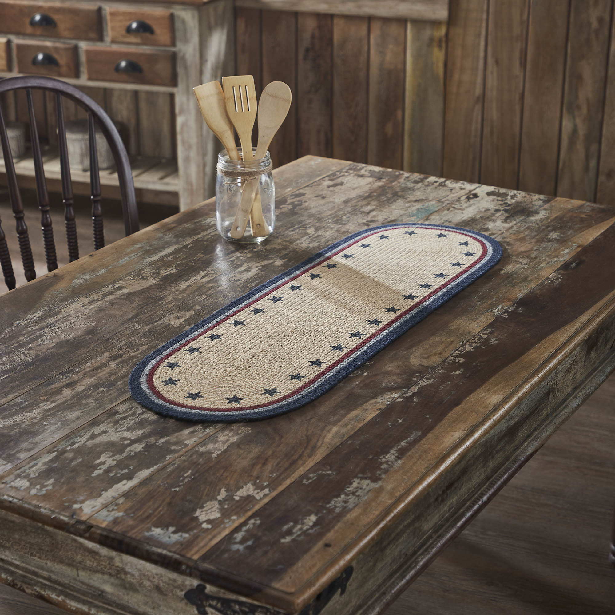My Country Oval Runner Stencil Stars 12x36 SpadezStore