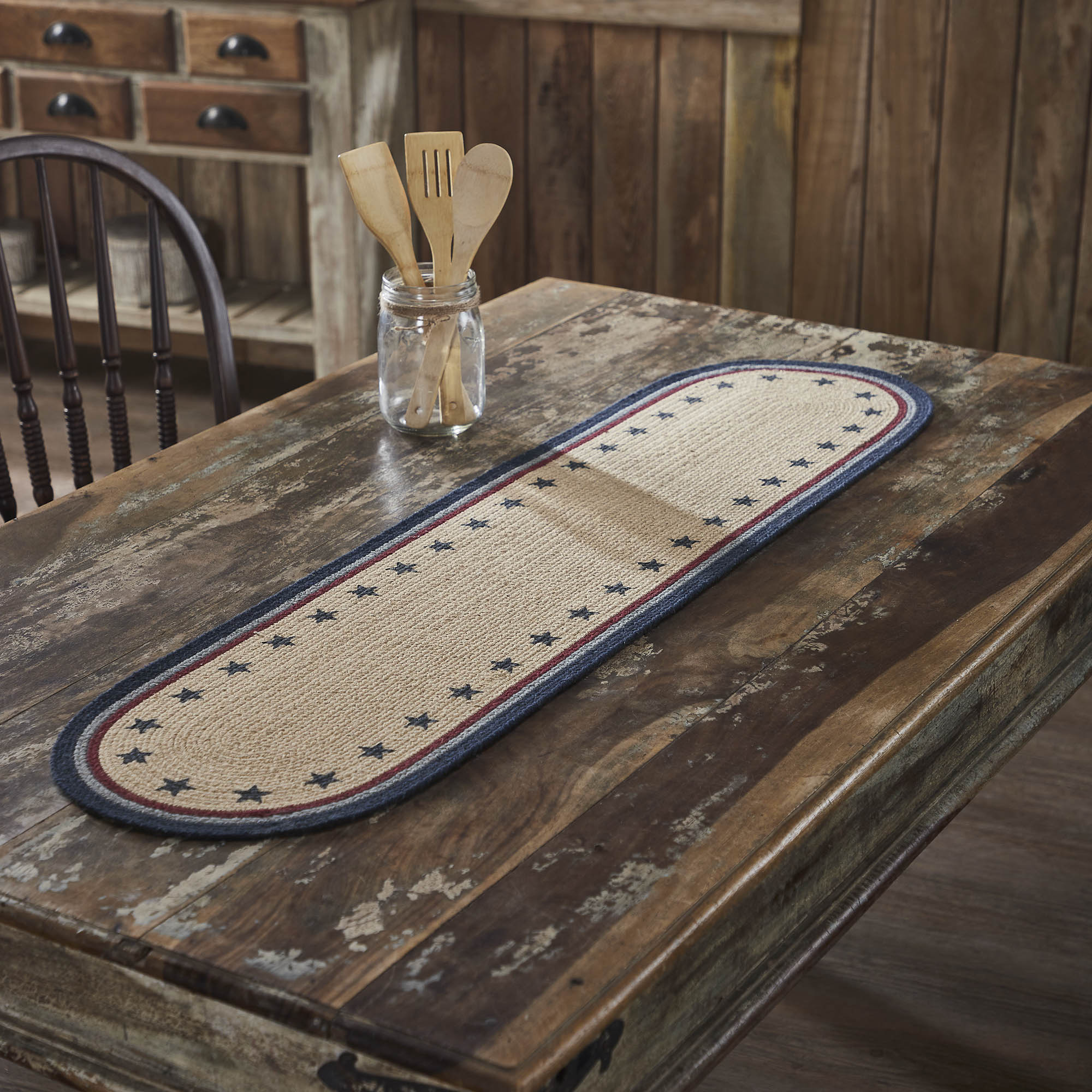My Country Oval Runner Stencil Stars 12x48 SpadezStore