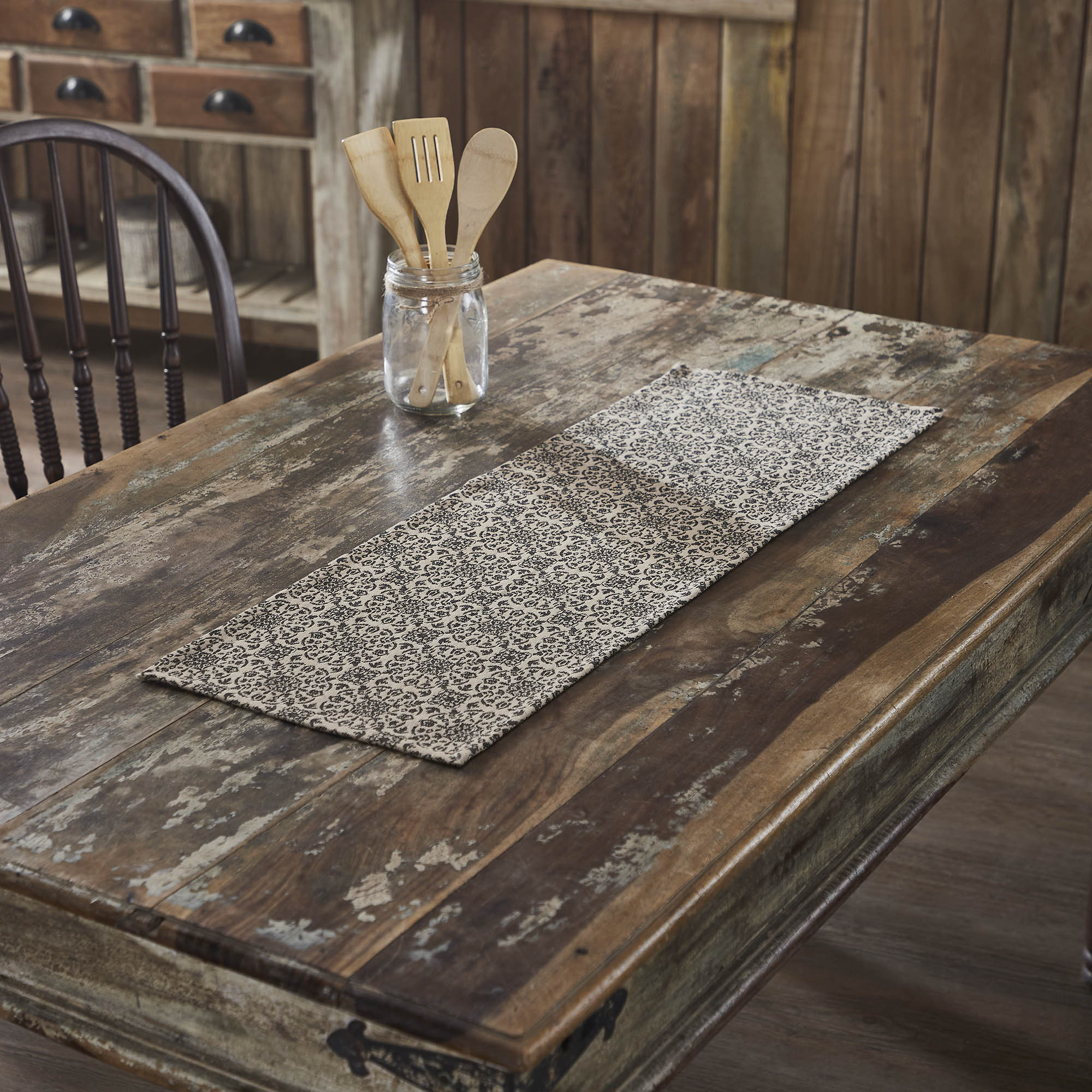 Custom House Black Tan Jacquard Runner 12x36 SpadezStore