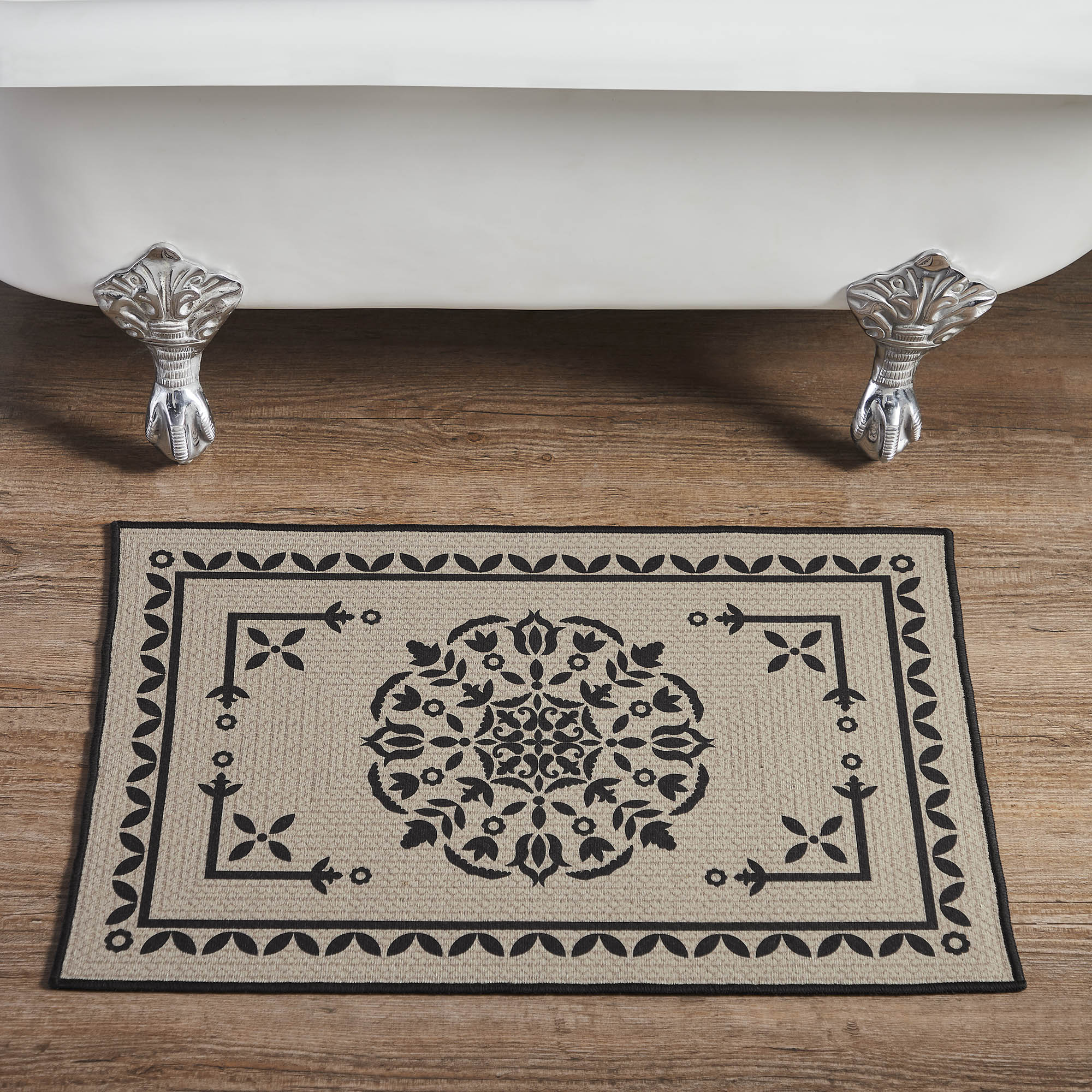 Custom House Black Tan Jacquard Polyester Bathmat 20x30 SpadezStore