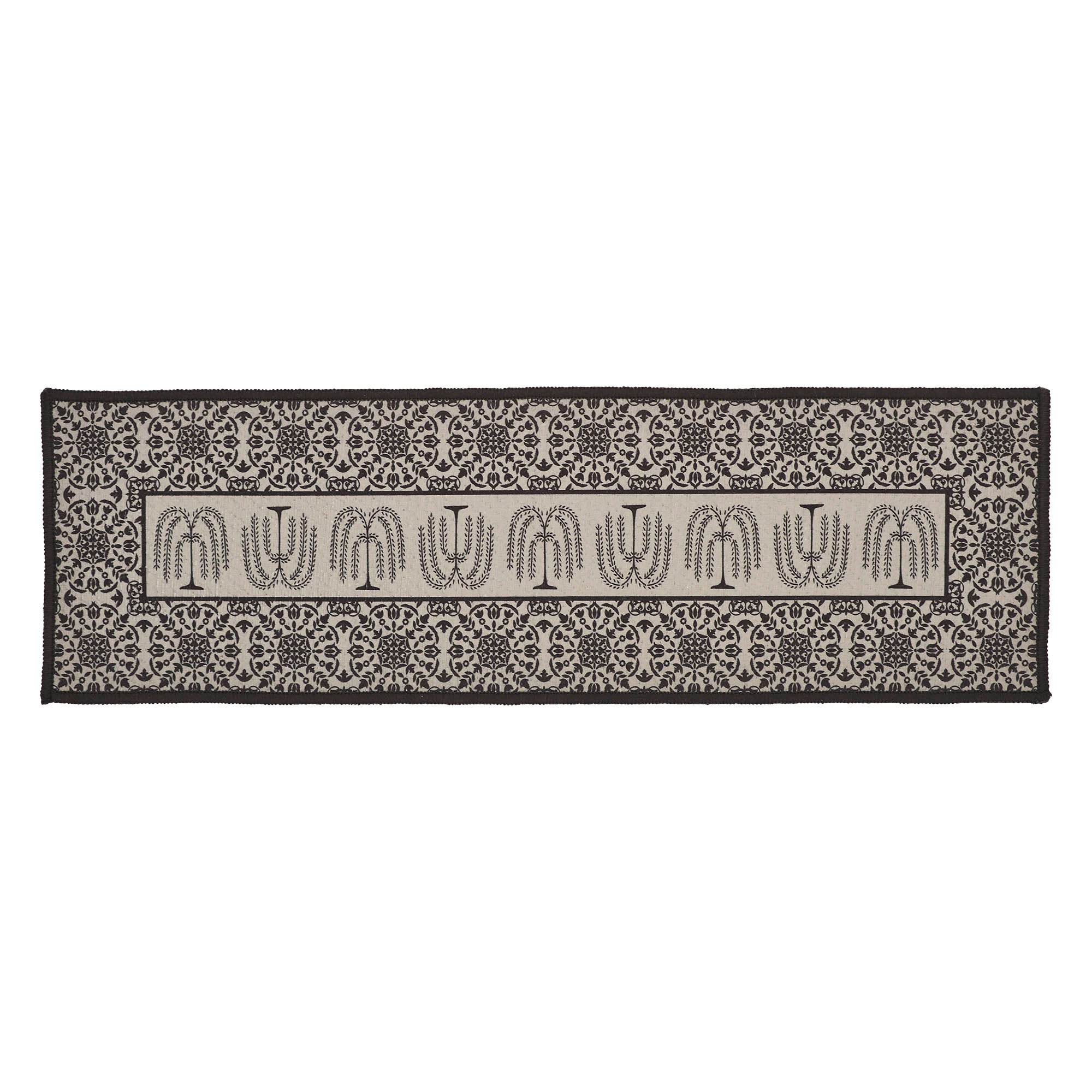 Custom House Black Tan Jacquard Indoor/Outdoor Stair Tread Rect Latex 8.5x27 SpadezStore