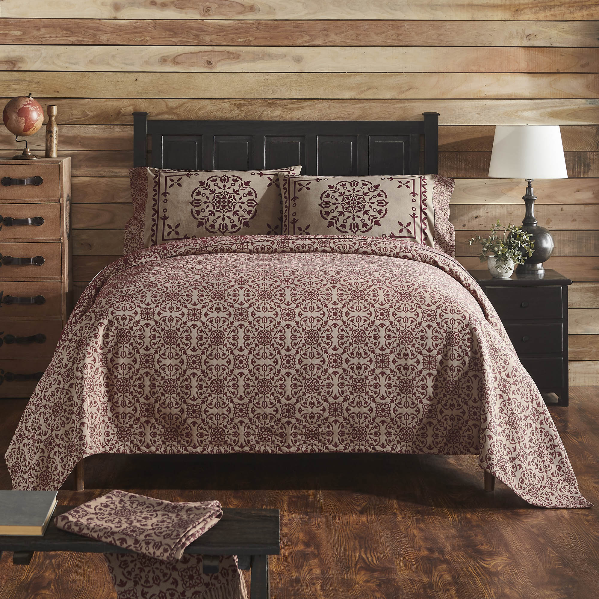 Custom House Burgundy Tan Jacquard King Coverlet 106Wx97L SpadezStore