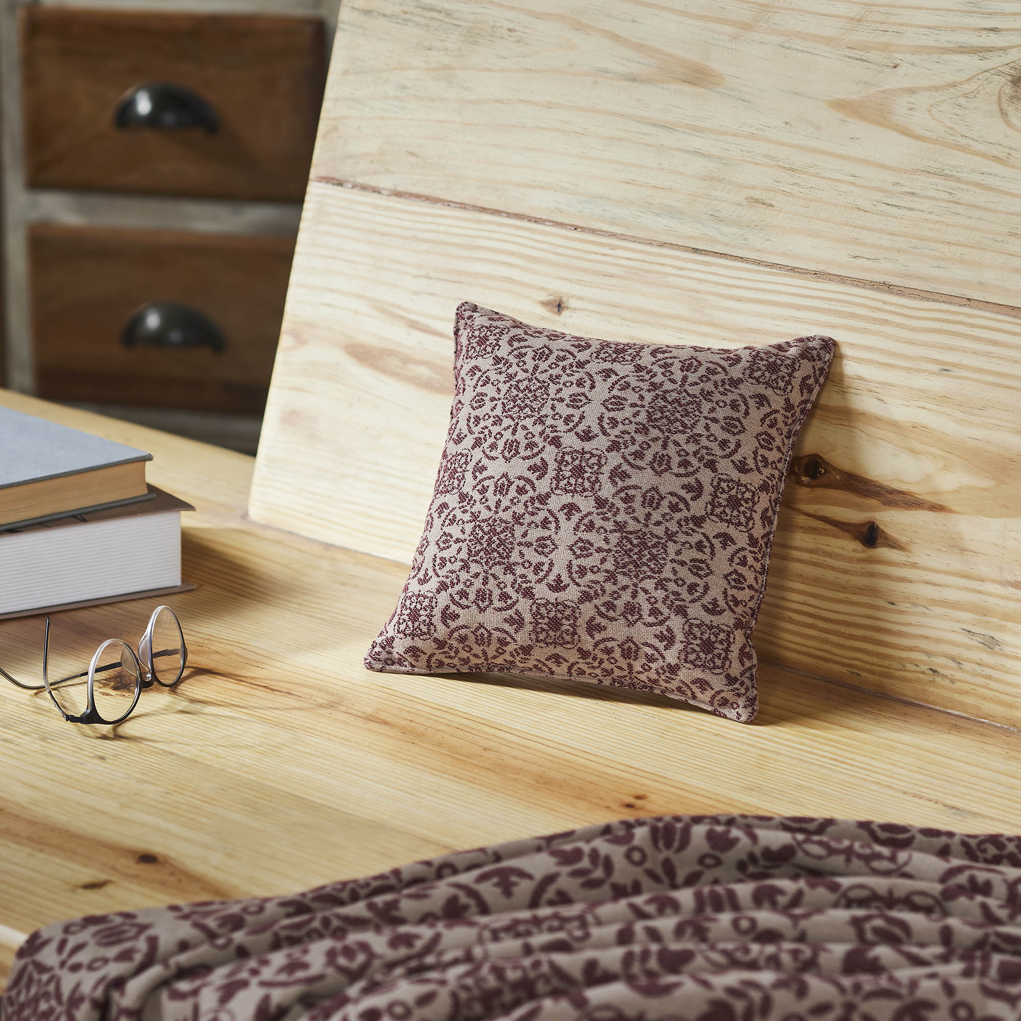 Custom House Burgundy Tan Jacquard Pillow 9x9 SpadezStore