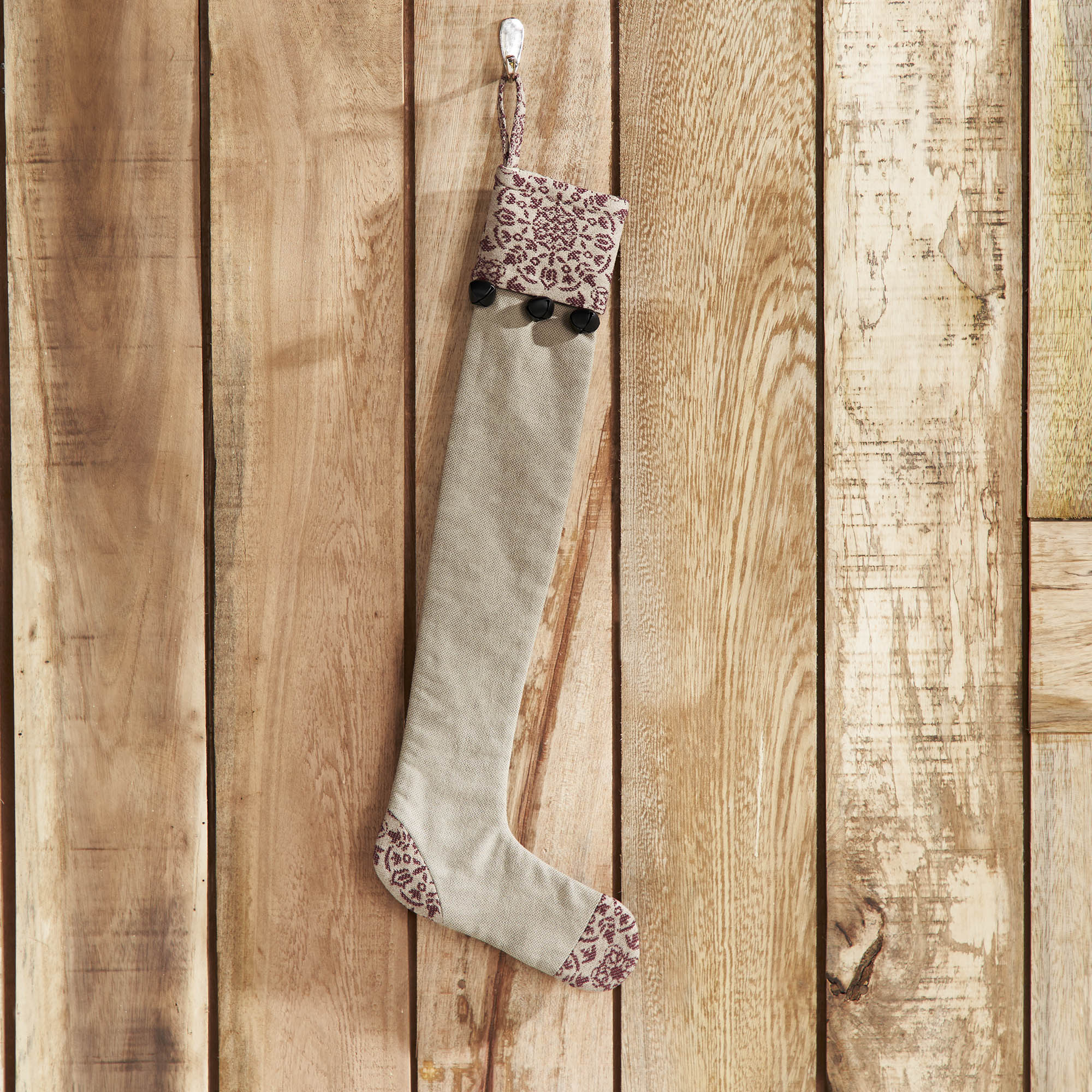 Custom House Burgundy Tan Jacquard Prim Stocking 7x19 SpadezStore