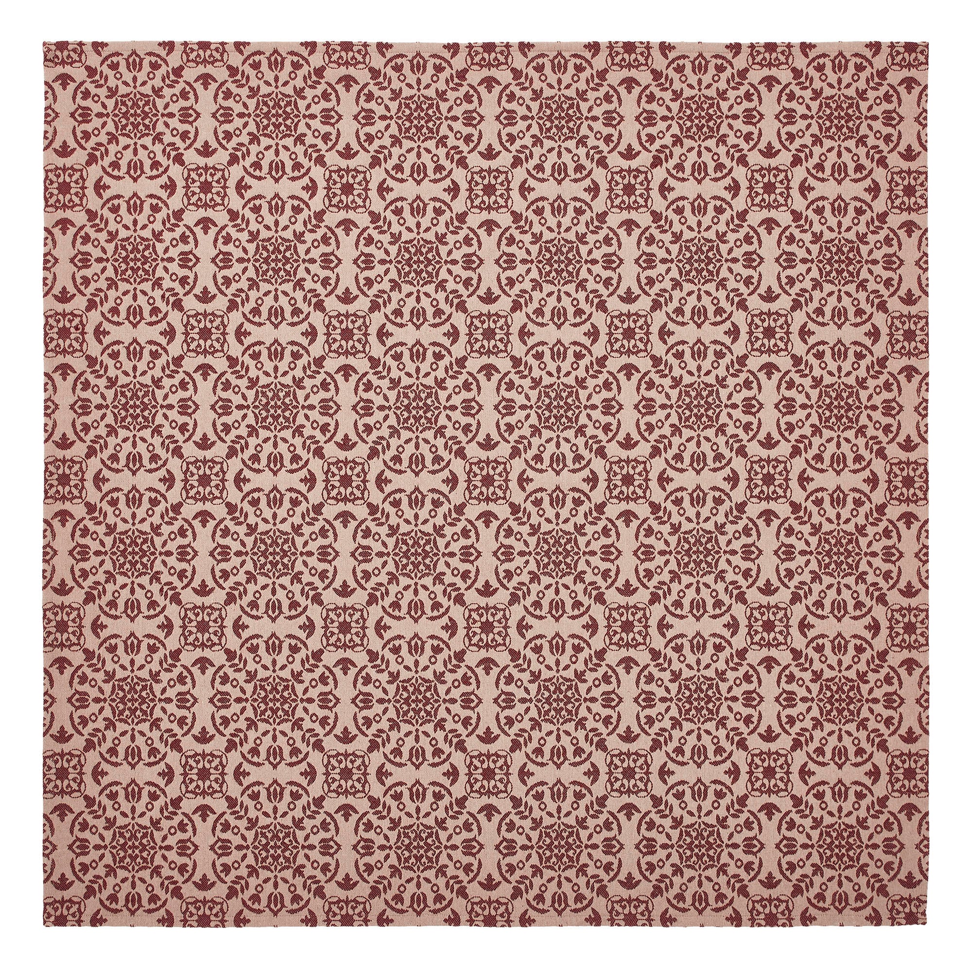 Custom House Burgundy Tan Jacquard Table Topper 42x42 SpadezStore
