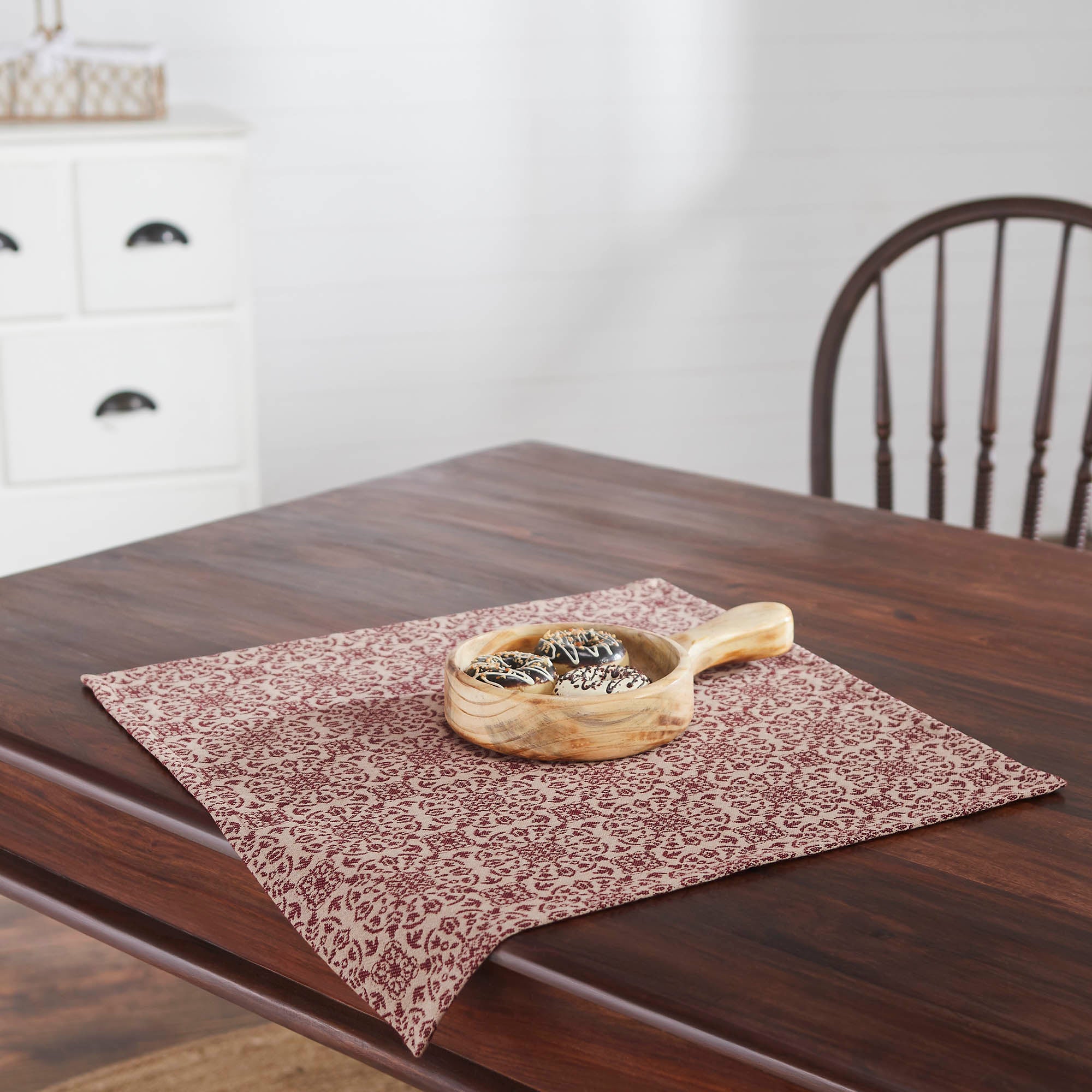 Custom House Burgundy Tan Jacquard Table Topper 20x20 SpadezStore