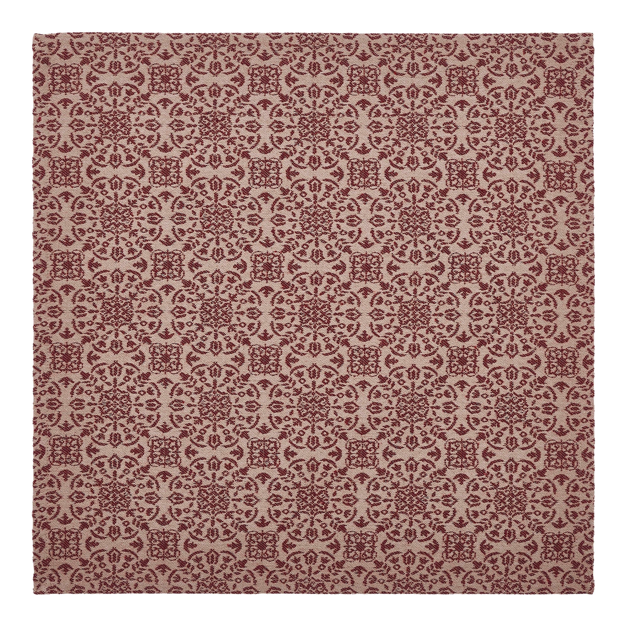Custom House Burgundy Tan Jacquard Table Topper 20x20 SpadezStore