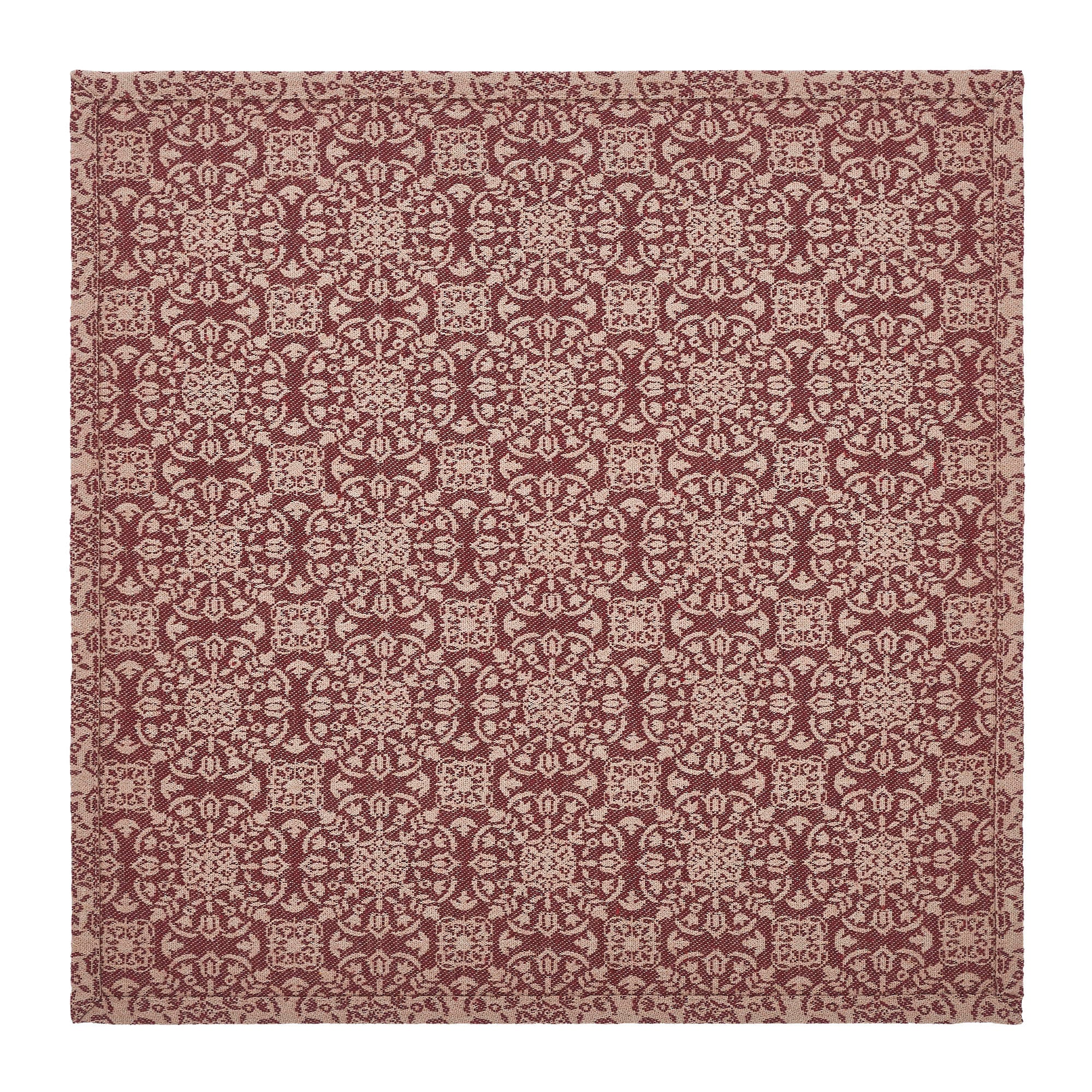 Custom House Burgundy Tan Jacquard Table Topper 20x20 SpadezStore