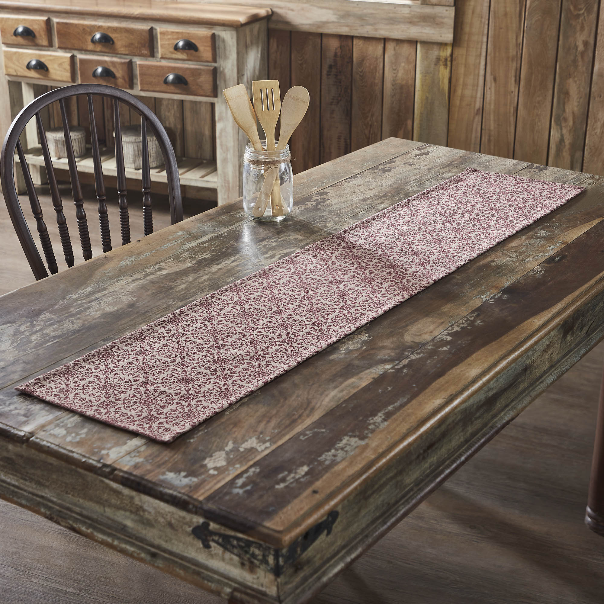 Custom House Burgundy Tan Jacquard Runner 12x60 SpadezStore