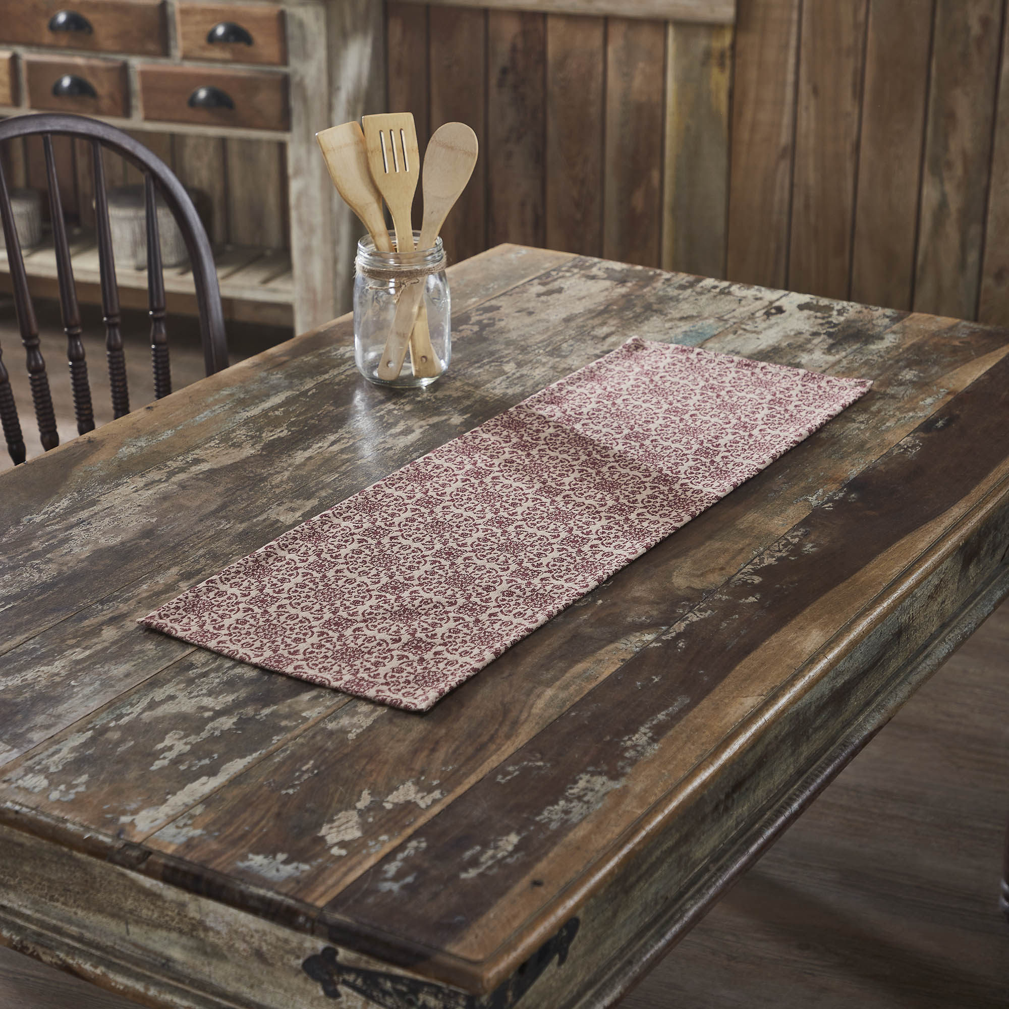 Custom House Burgundy Tan Jacquard Runner 12x36 SpadezStore