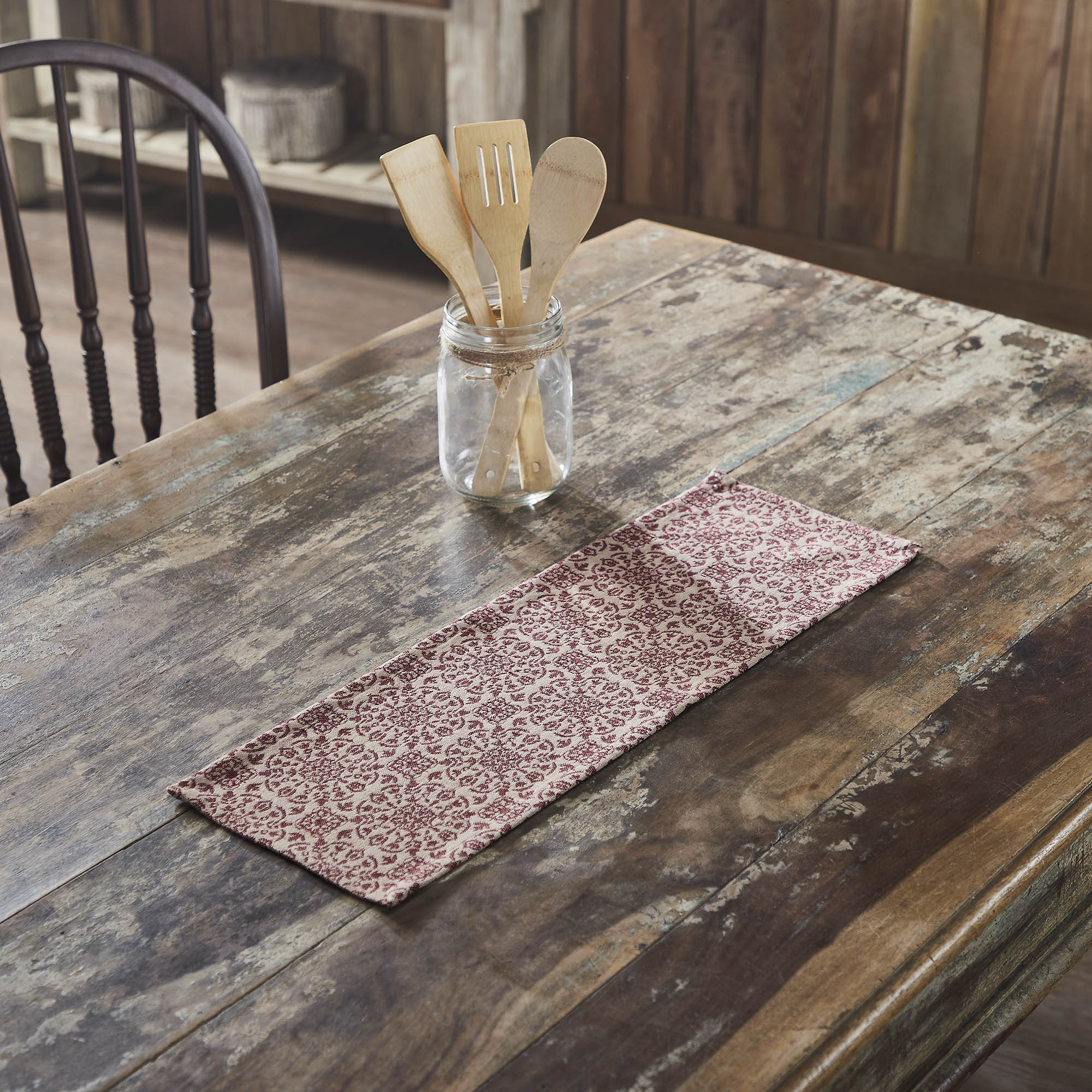 Custom House Burgundy Tan Jacquard Runner 8x24 SpadezStore