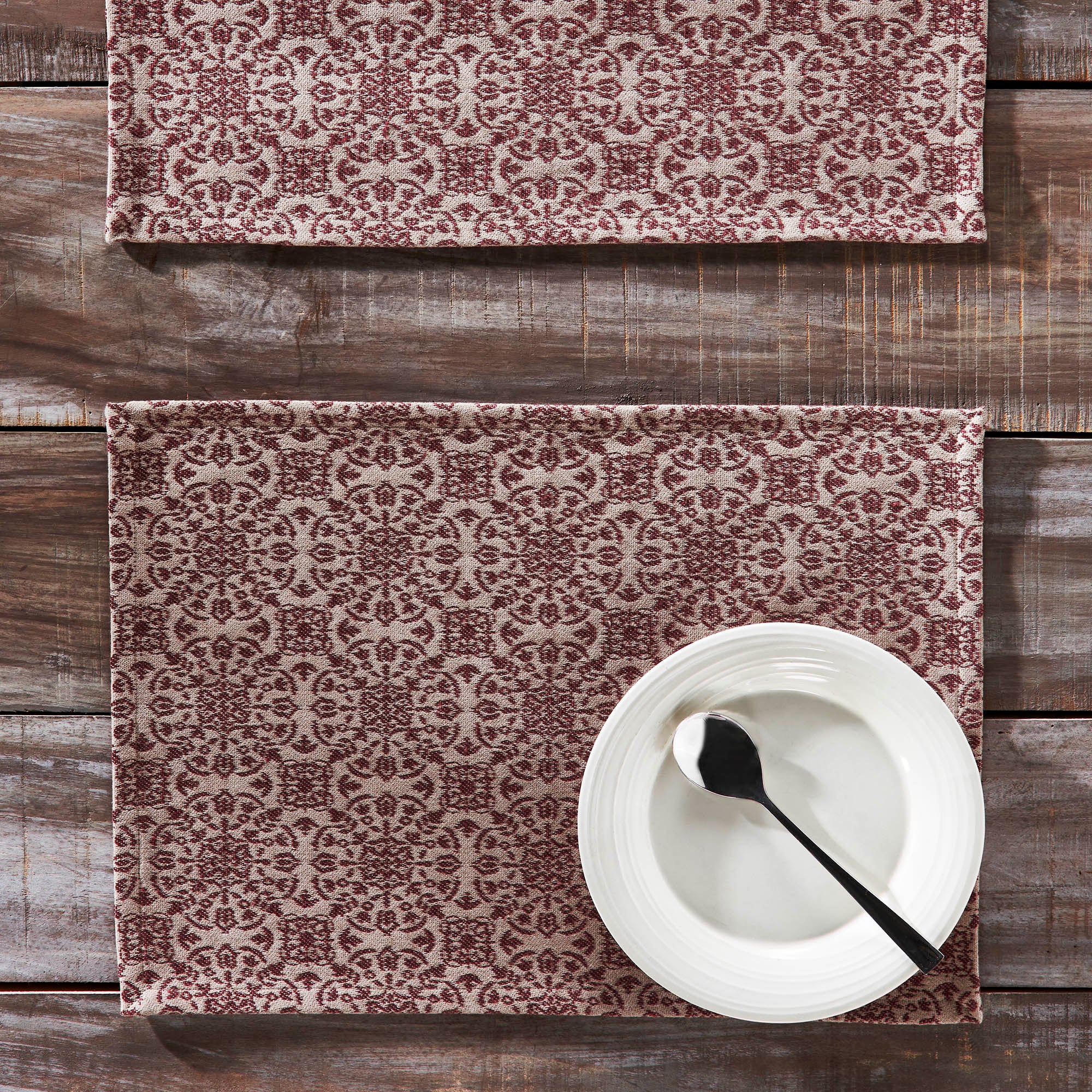 Custom House Burgundy Tan Jacquard Placemat Set of 2 13x19 SpadezStore