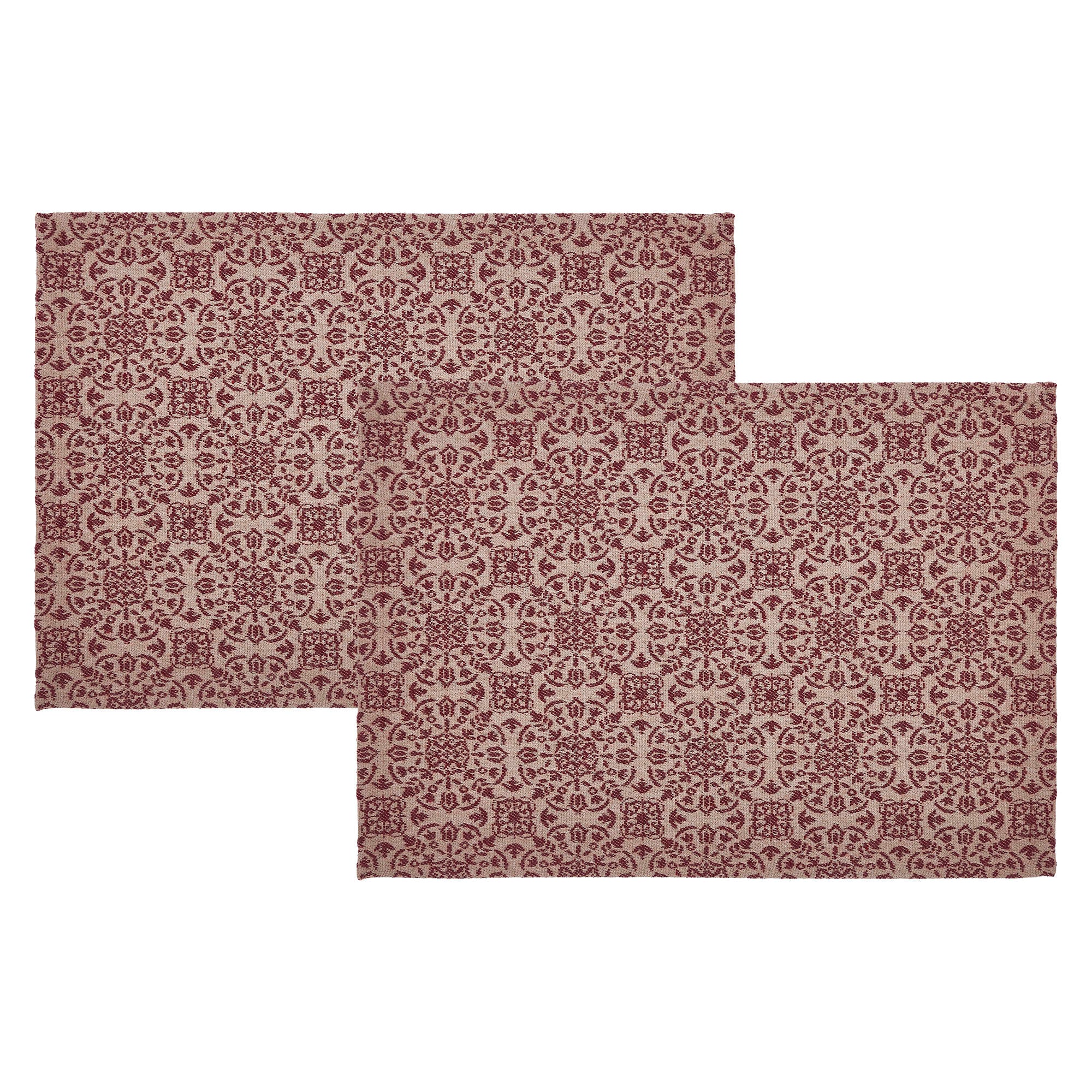 Custom House Burgundy Tan Jacquard Placemat Set of 2 13x19 SpadezStore