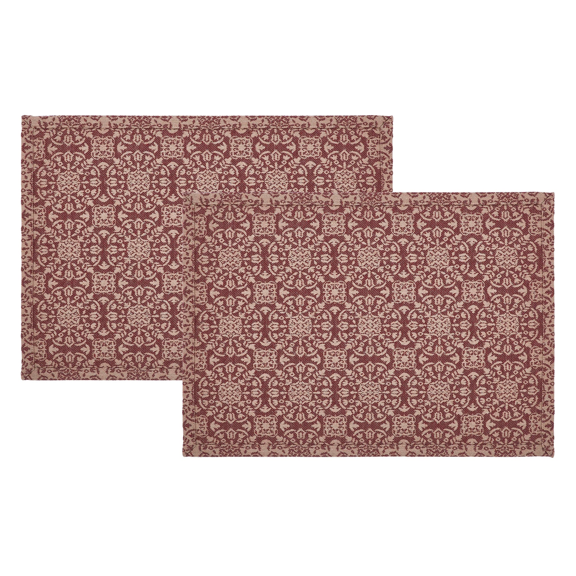 Custom House Burgundy Tan Jacquard Placemat Set of 2 13x19 SpadezStore