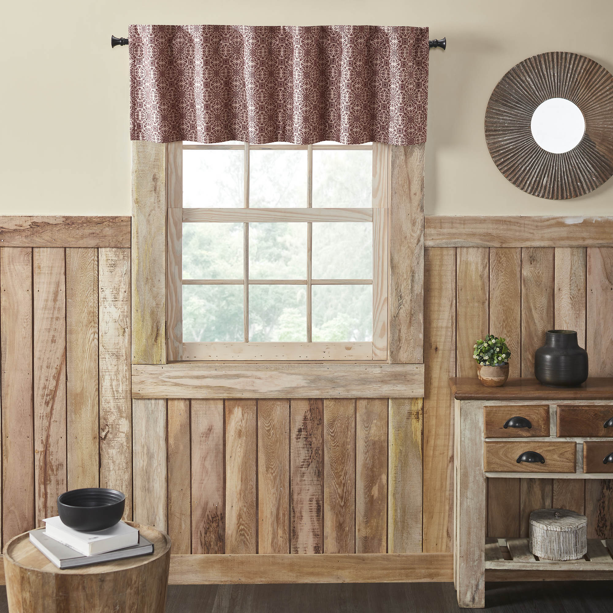Custom House Burgundy Tan Jacquard Valance 18x60 SpadezStore