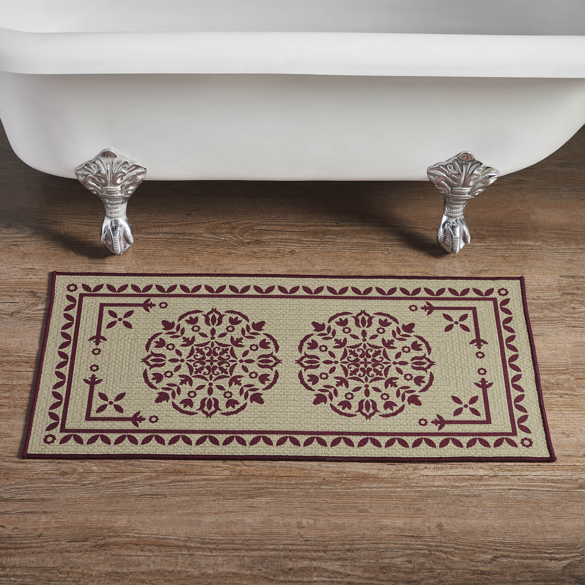 Custom House Burgundy Tan Jacquard Polyester Bathmat 17x36 SpadezStore