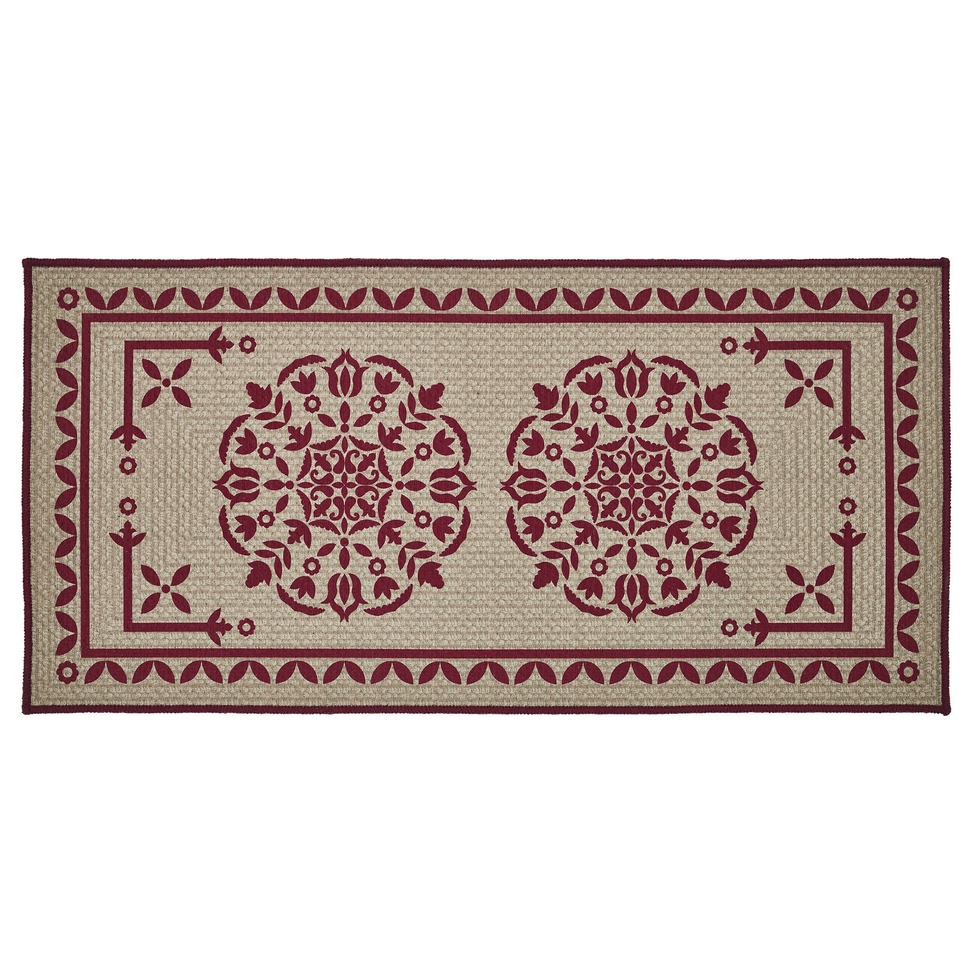 Custom House Burgundy Tan Jacquard Polyester Bathmat 17x36 SpadezStore