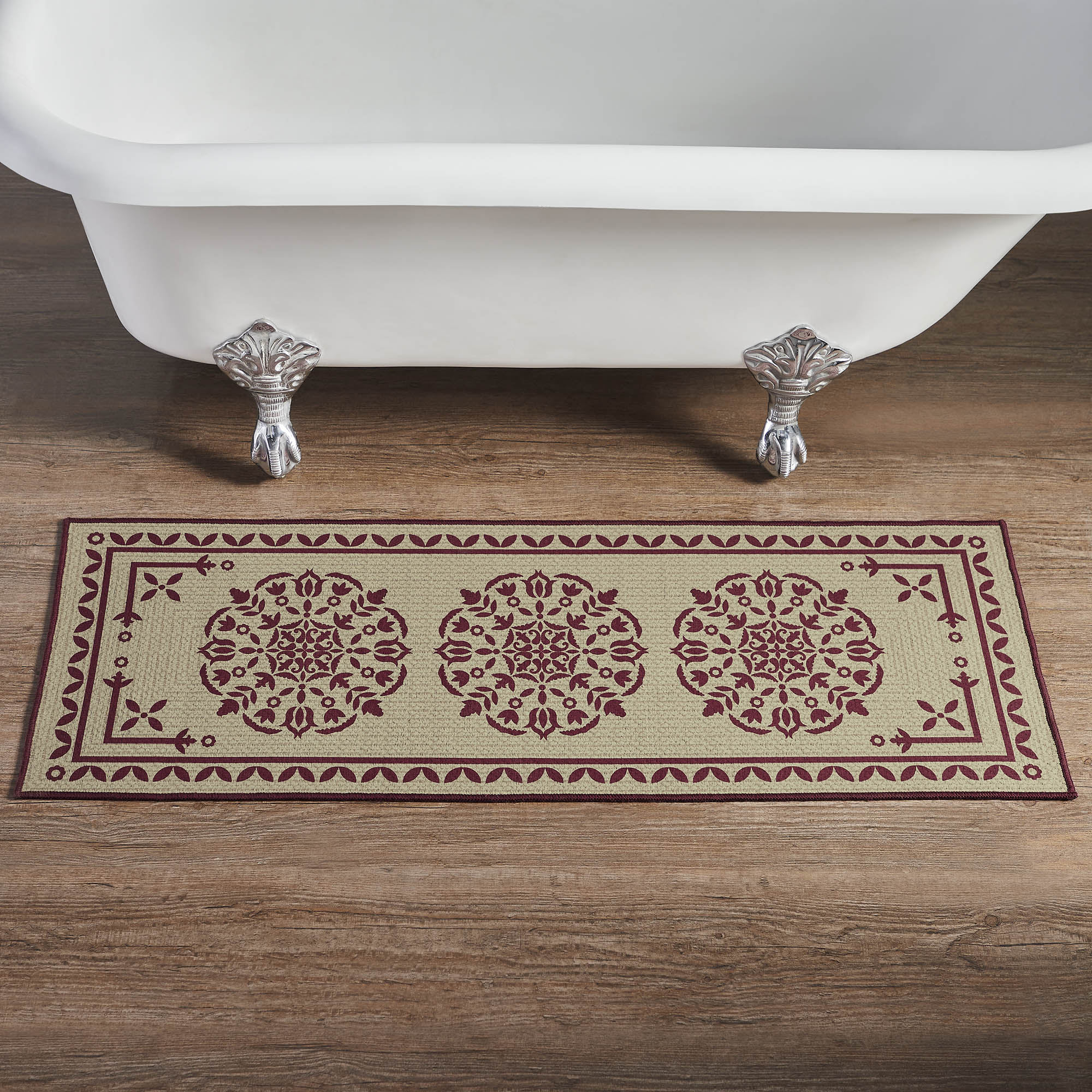 Custom House Burgundy Tan Jacquard Polyester Bathmat 17x48 SpadezStore