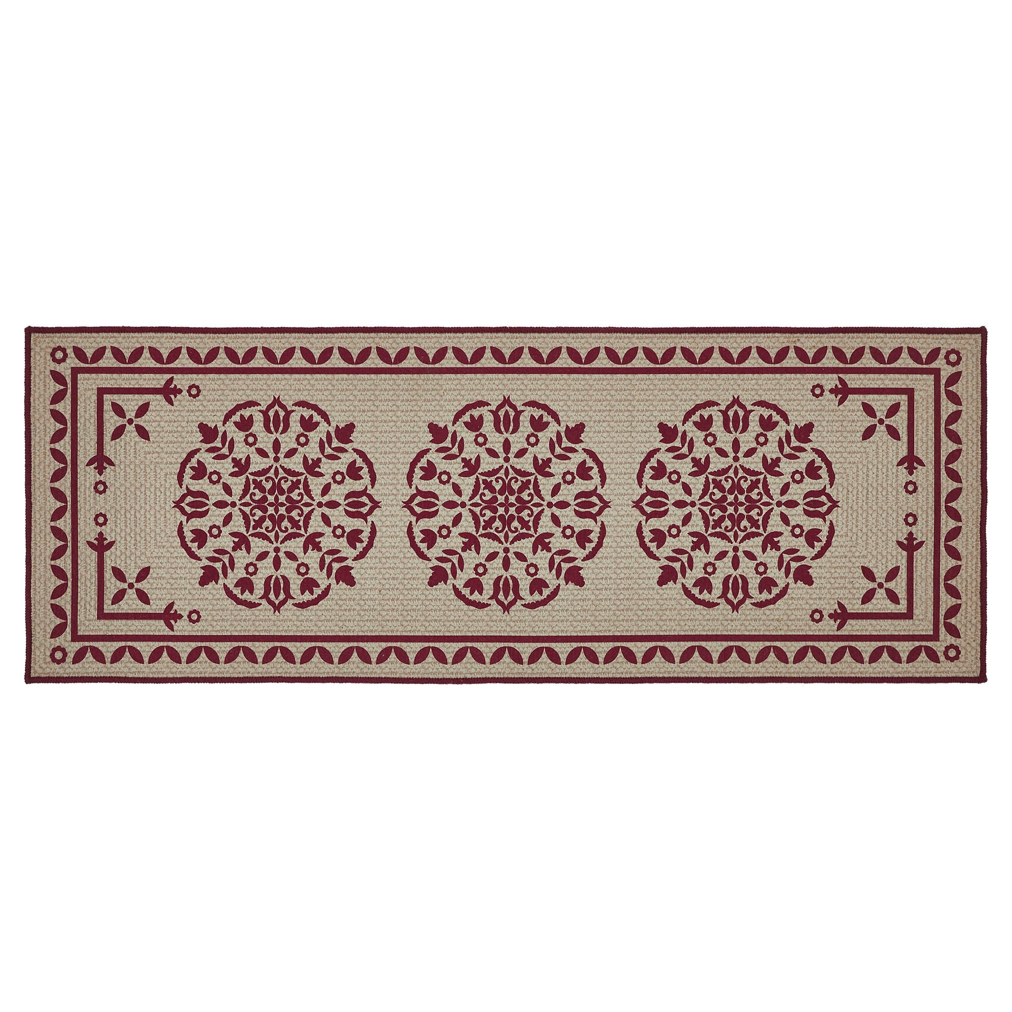 Custom House Burgundy Tan Jacquard Polyester Bathmat 17x48 SpadezStore