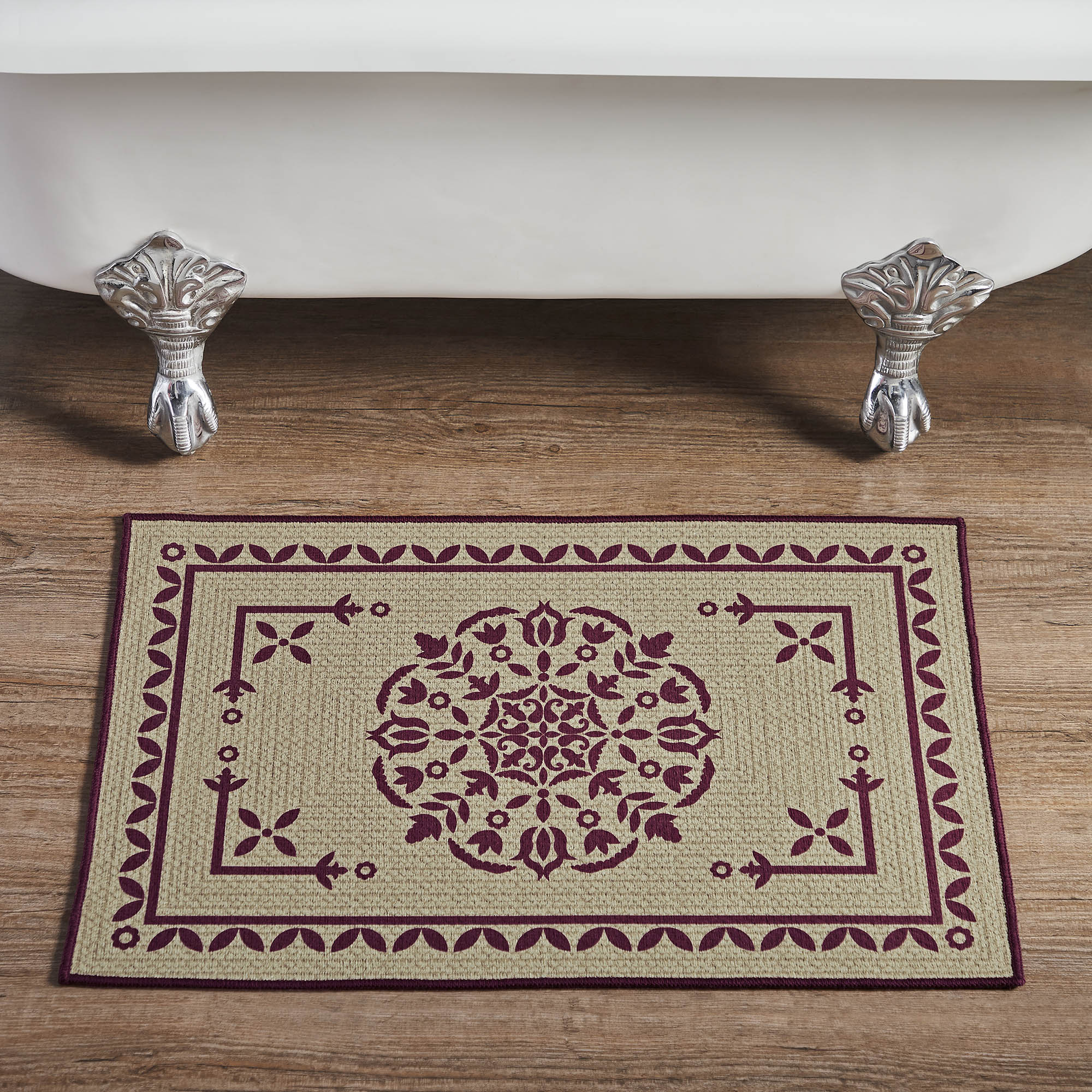 Custom House Burgundy Tan Jacquard Polyester Bathmat 20x30 SpadezStore