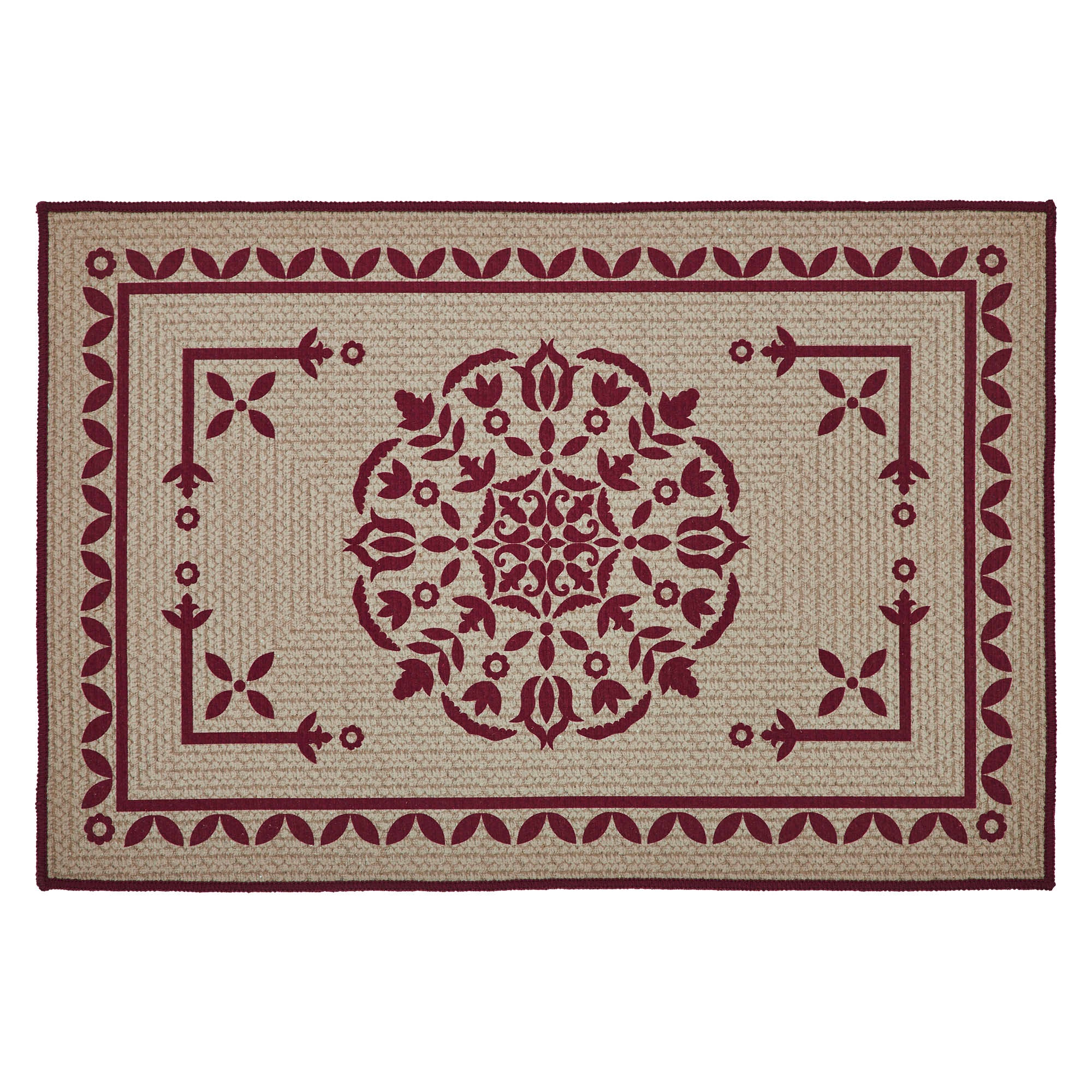 Custom House Burgundy Tan Jacquard Polyester Bathmat 20x30 SpadezStore