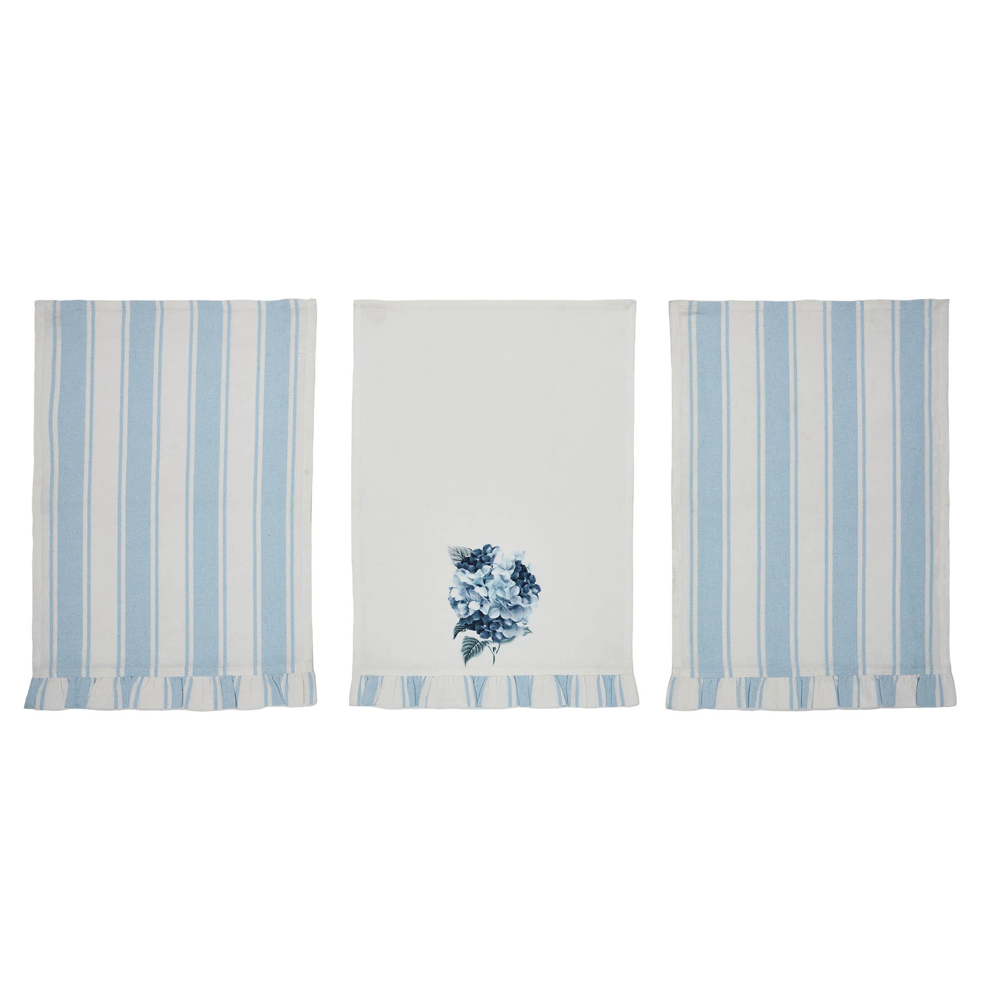 Finders Keepers Hydrangea Ruffled Tea Towel Set of 3 19x28 SpadezStore