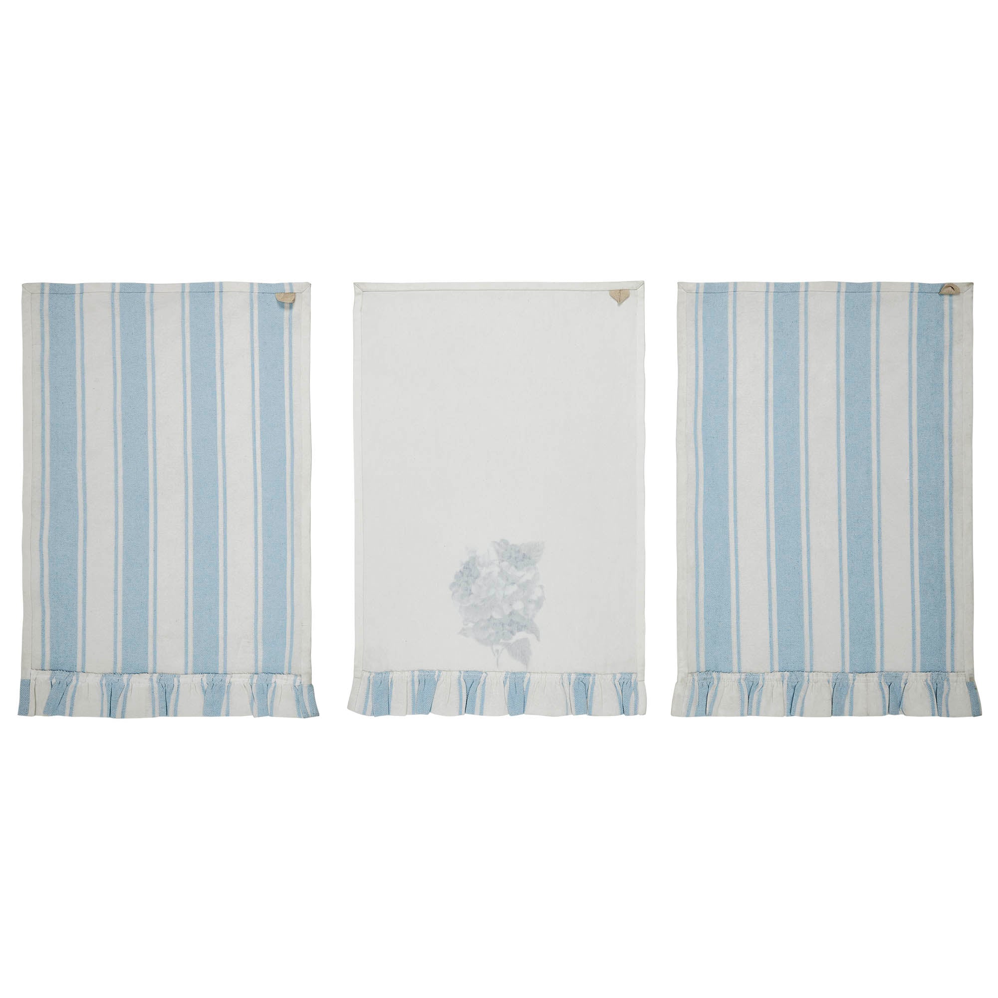 Finders Keepers Hydrangea Ruffled Tea Towel Set of 3 19x28 SpadezStore