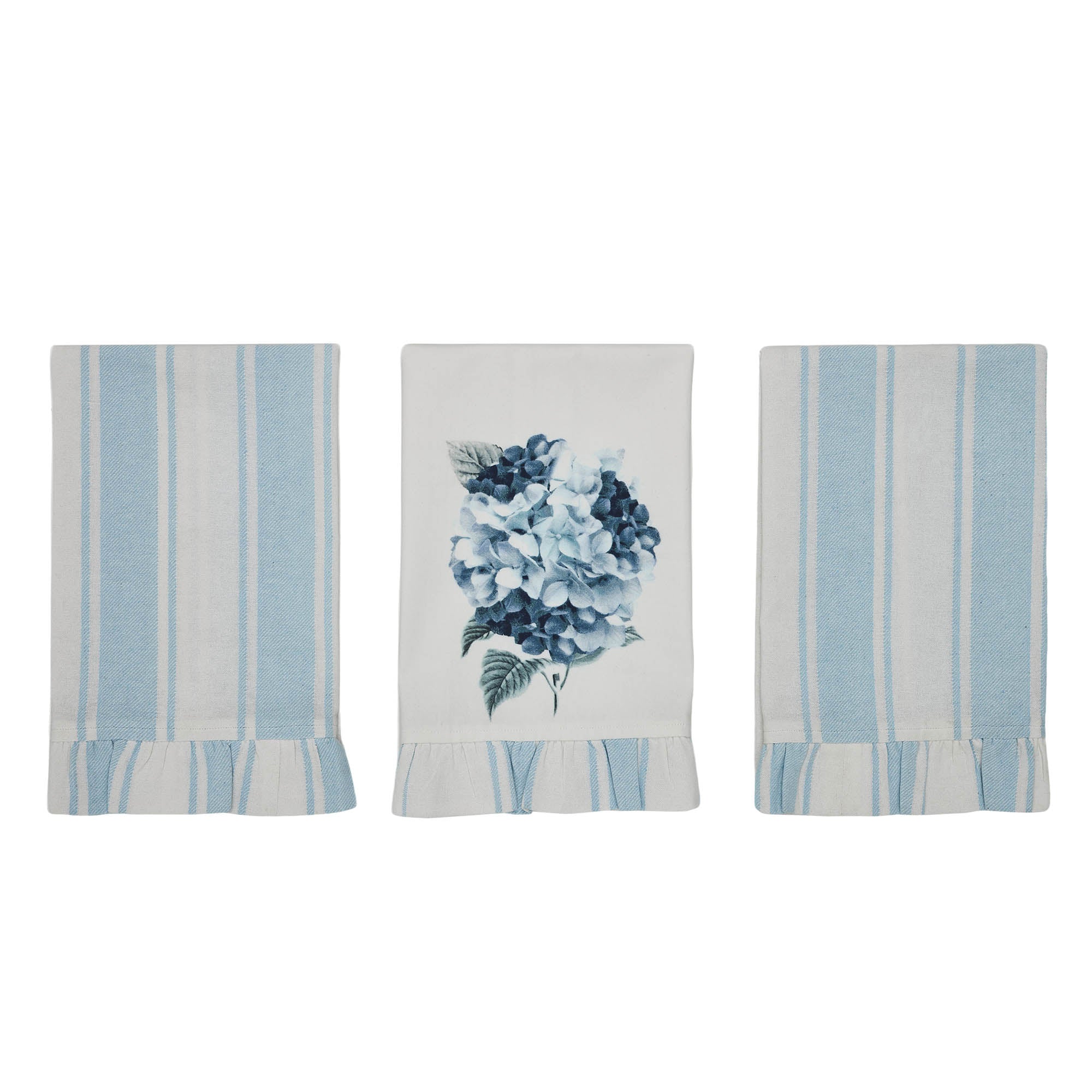 Finders Keepers Hydrangea Ruffled Tea Towel Set of 3 19x28 SpadezStore