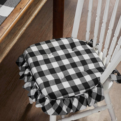 Annie Buffalo Check Black Ruffled Chair Pad 16.5x18 SpadezStore