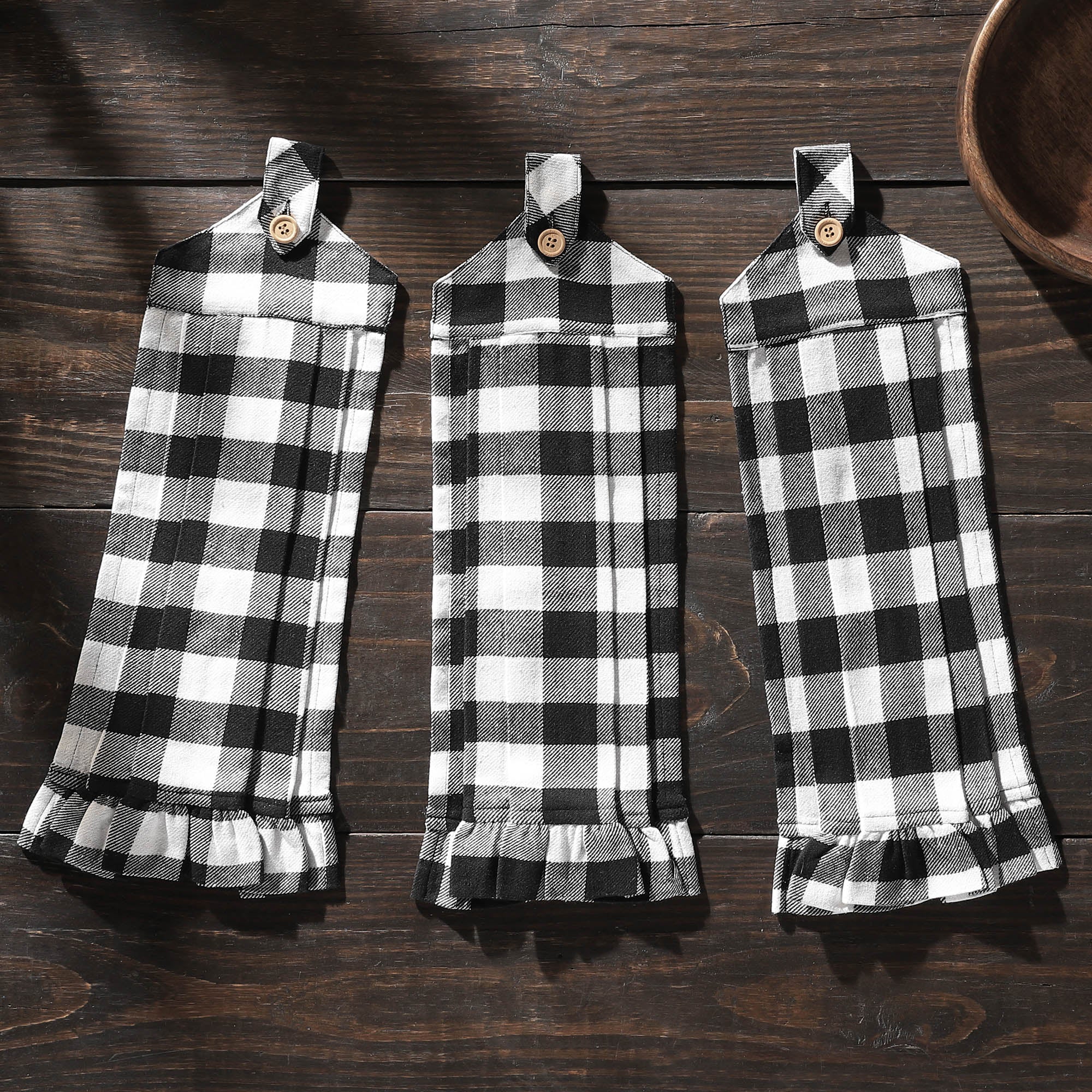 Annie Buffalo Check Black Button Loop Tea Towel Set of 3 SpadezStore