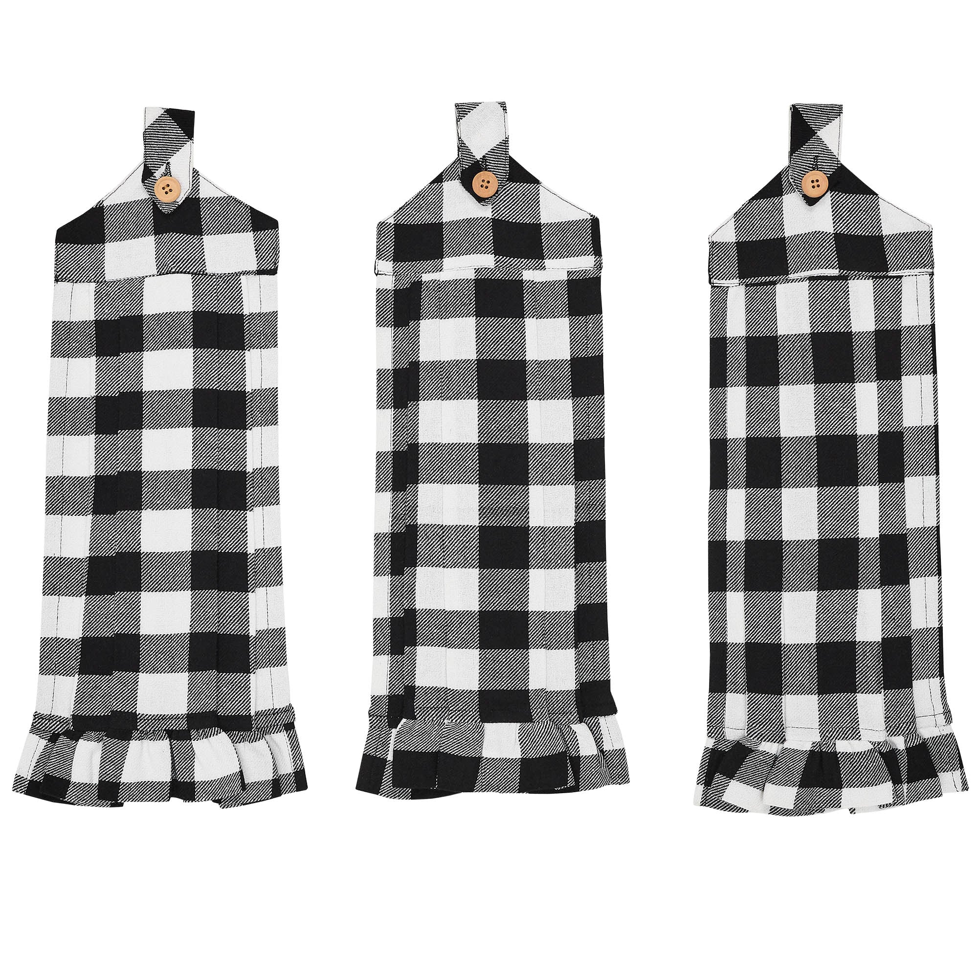 Annie Buffalo Check Black Button Loop Tea Towel Set of 3 SpadezStore