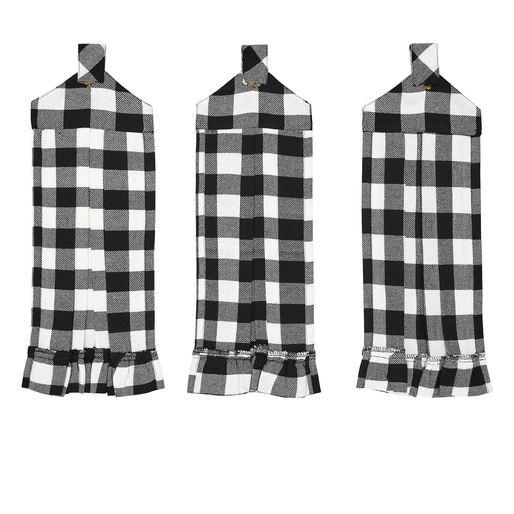 Annie Buffalo Check Black Button Loop Tea Towel Set of 3 SpadezStore