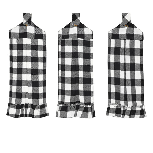 Annie Buffalo Check Black Button Loop Tea Towel Set of 3 SpadezStore