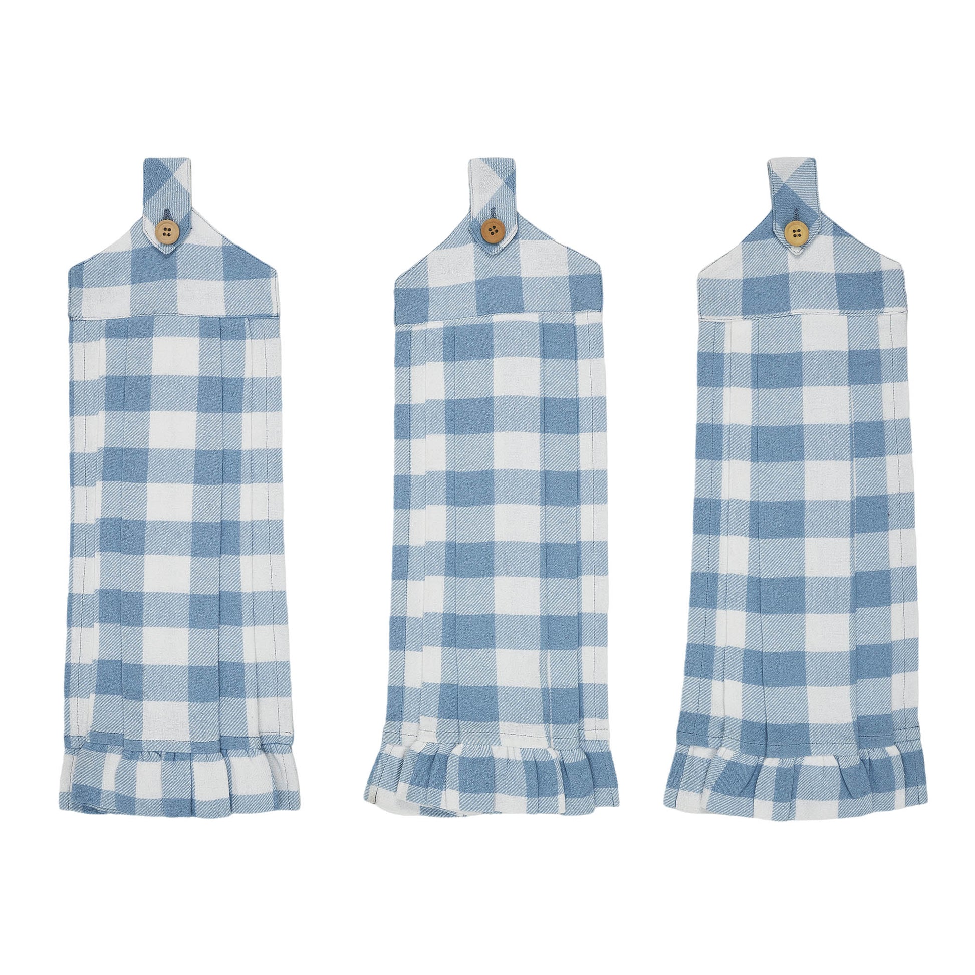 Annie Buffalo Check Blue Button Loop Tea Towel Set of 3 SpadezStore