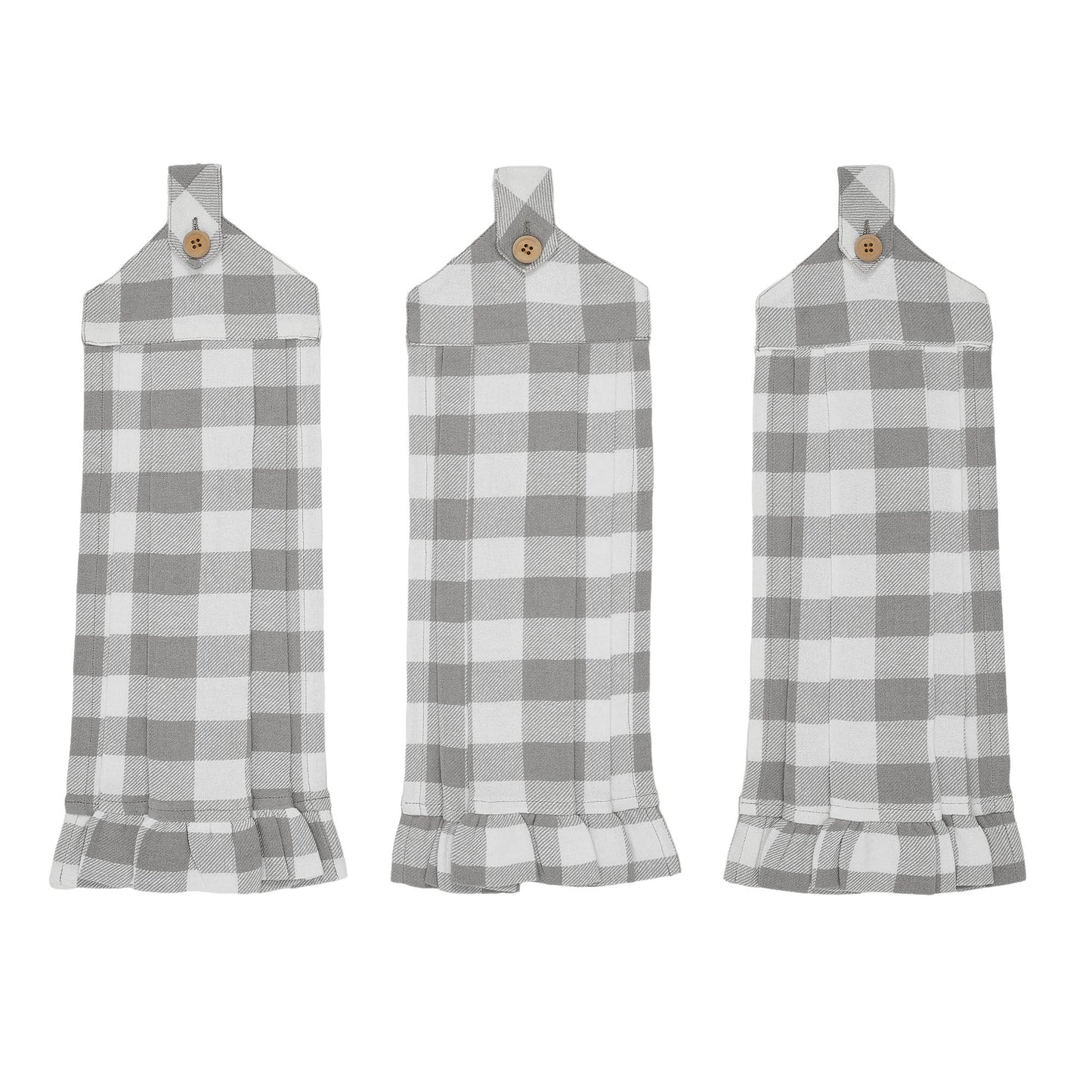 Annie Buffalo Check Grey Button Loop Tea Towel Set of 3 SpadezStore