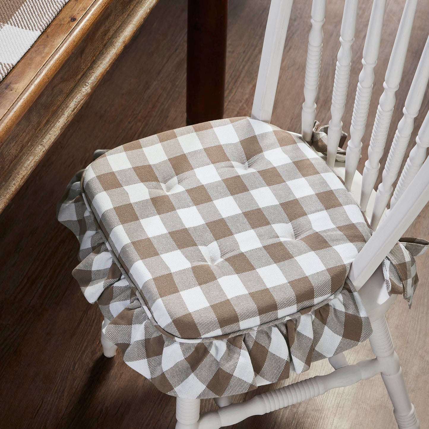 Annie Buffalo Check Portabella Ruffled Chair Pad 16.5x18 SpadezStore