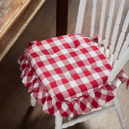 Annie Buffalo Check Red Ruffled Chair Pad 16.5x18 SpadezStore