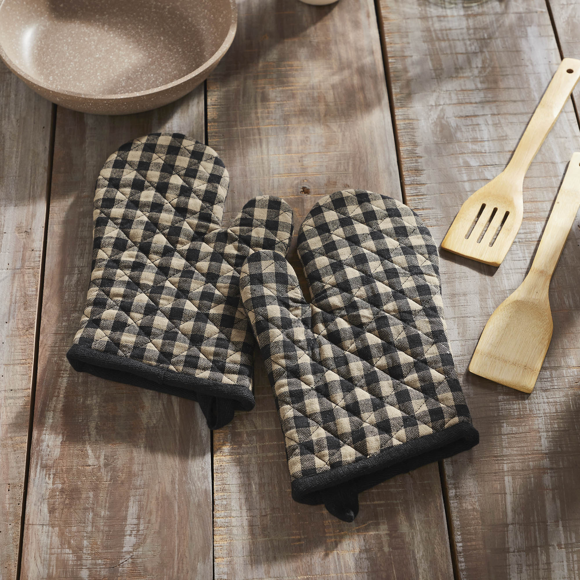 Black Check Oven Mitt Set of 2 SpadezStore